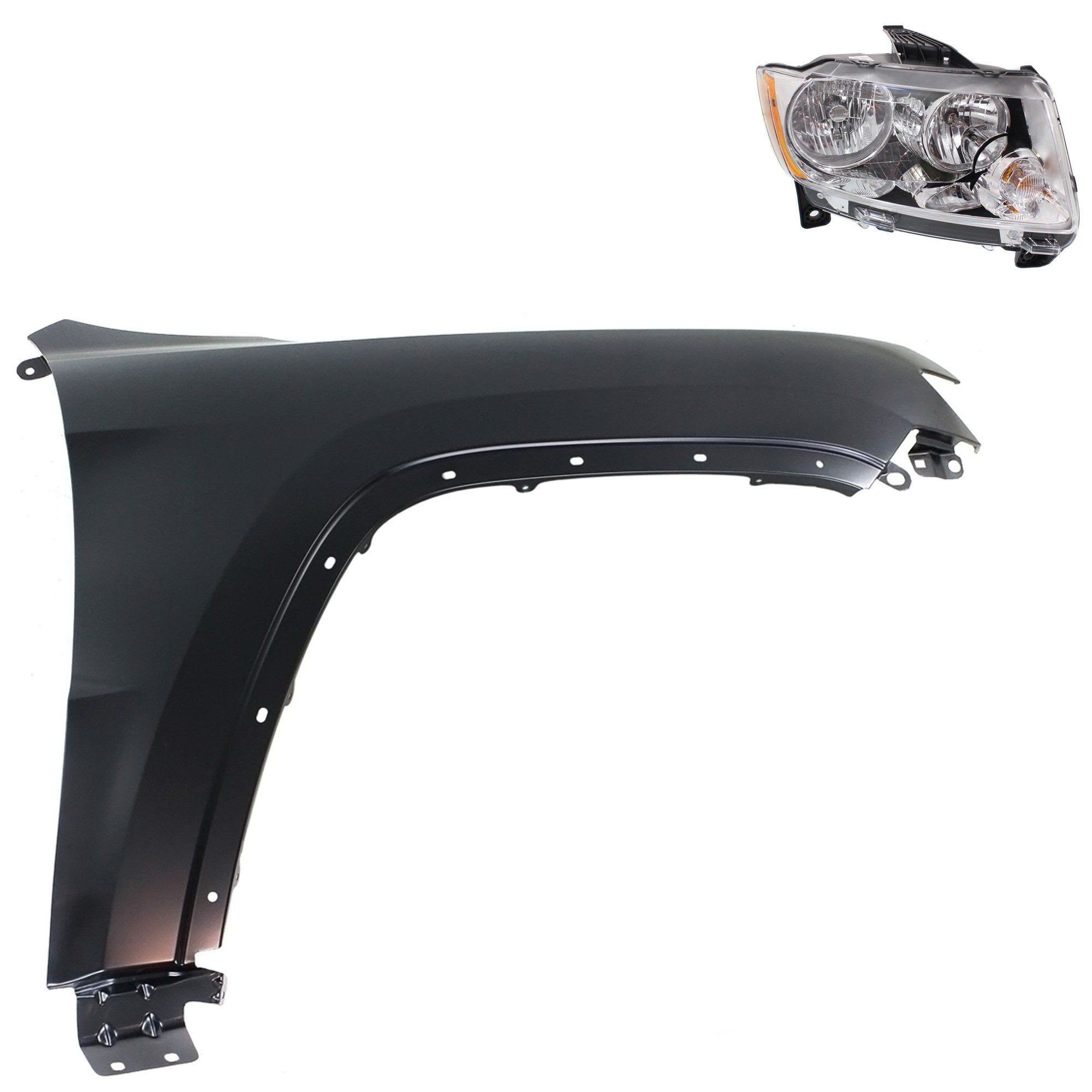 Headlight Assembly Kit for 2011-2013 Jeep Grand Cherokee, Right (Passenger) Side, Halogen, 2-Piece Set, with Fender - Replacement