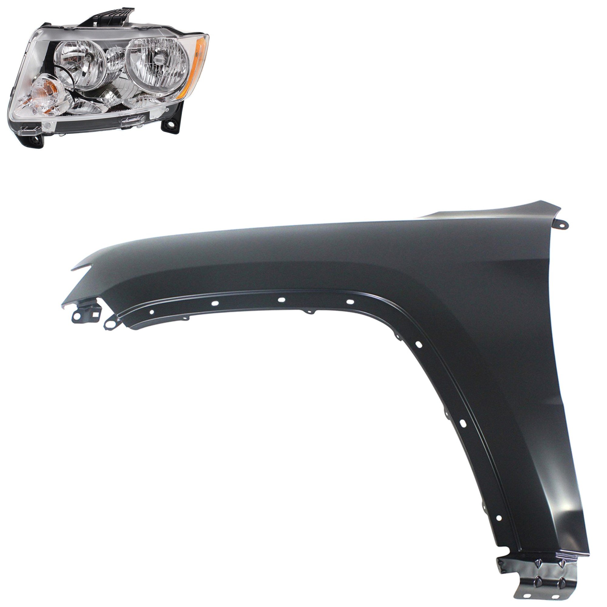 Headlight Assembly Kit for 2011-2013 Jeep Grand Cherokee, Left (Driver), Halogen, 2-Piece with Fender, Replacement