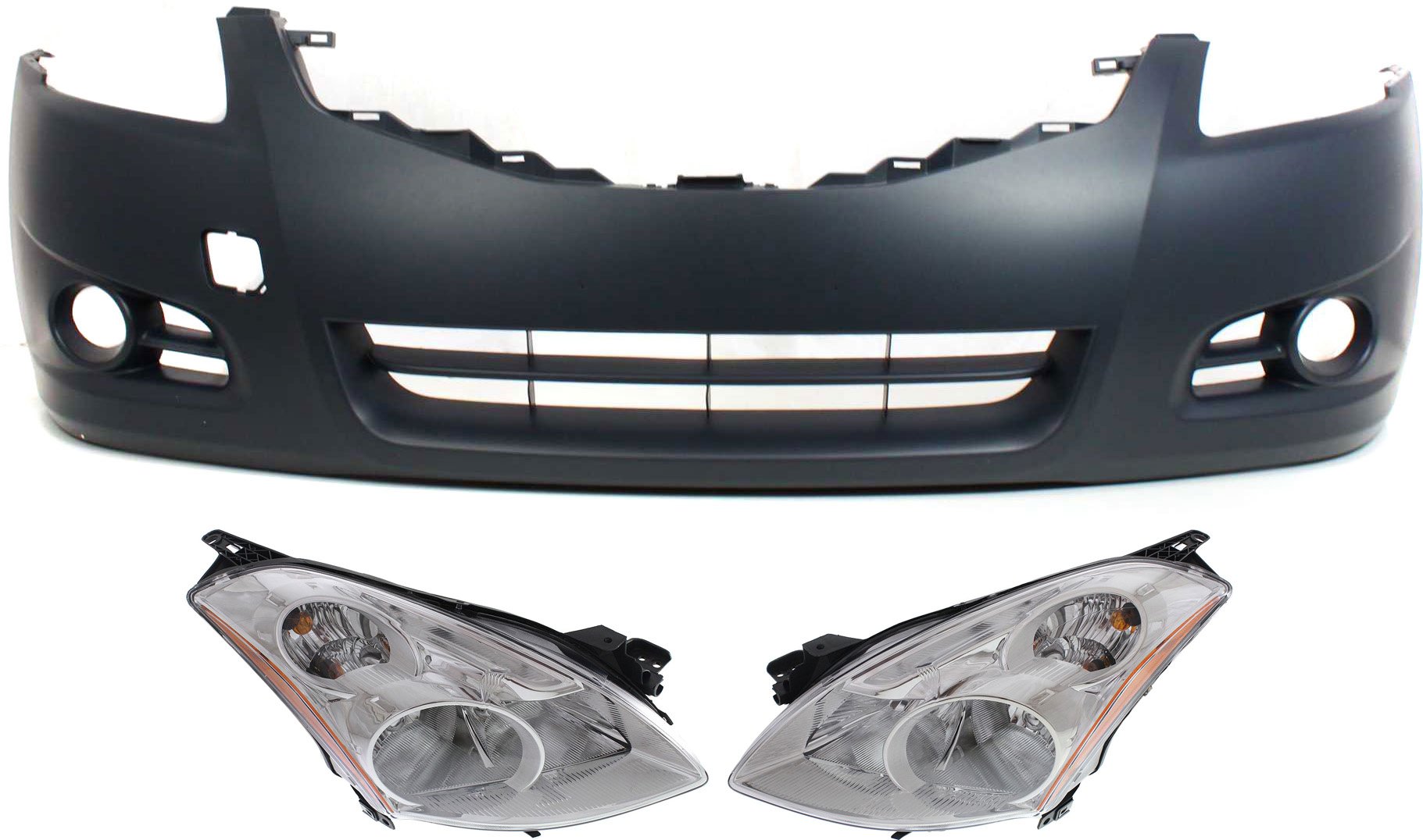 Headlight Kit for 2010-2012 Nissan Altima, Right (Passenger) and Left (Driver), Lens and Housing, Xenon, 3-Piece Set with Bumper Cover, Replacement