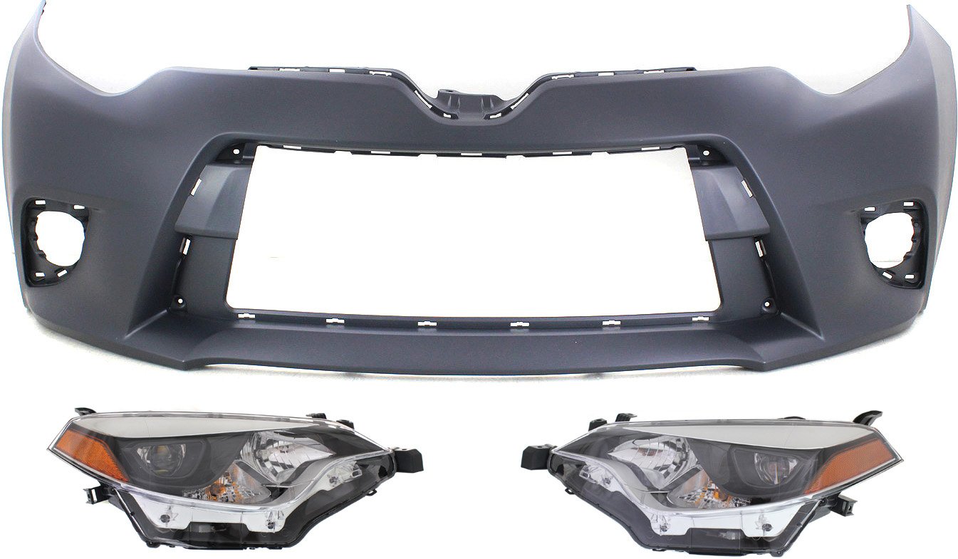 Headlight Assembly Kit for 2014-2016 Toyota Corolla, Right (Passenger) and Left (Driver), LED, 3-Piece Kit with Bumper Cover, Replacement