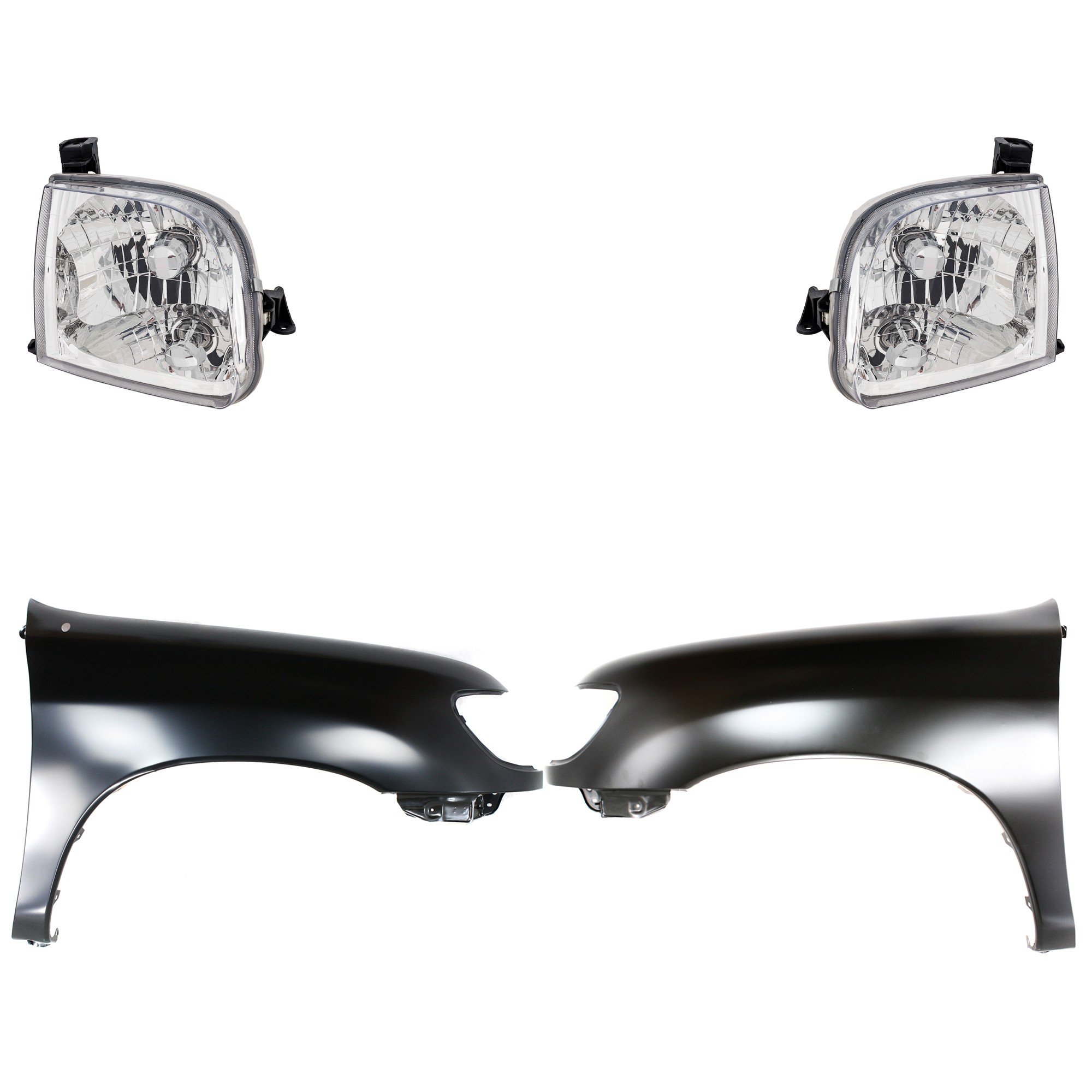 Front Fender Kit for Toyota Tundra 2000-2002, Right (Passenger) and Left (Driver), Primed (Ready to Paint), 4-Piece with Headlights, Replacement