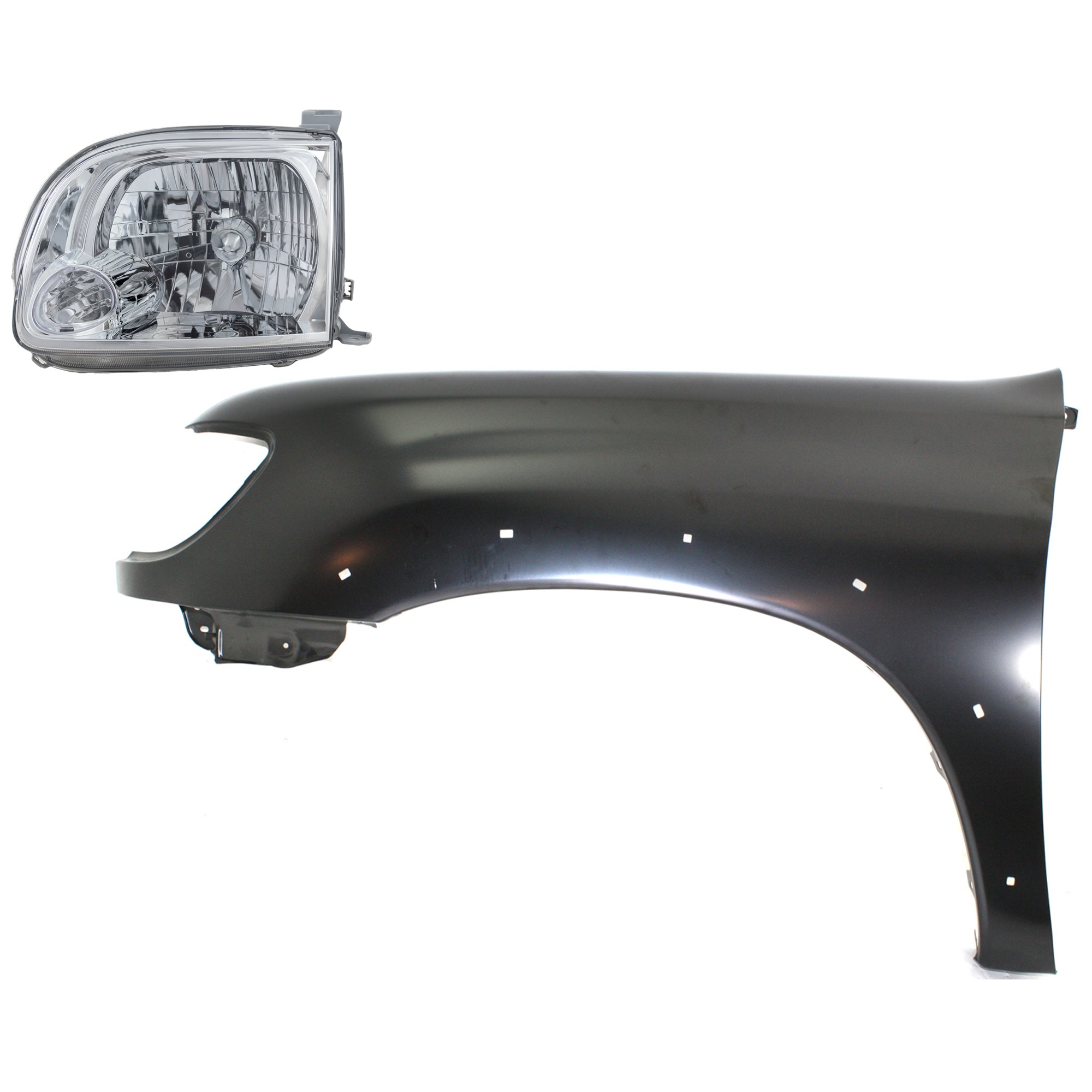 Headlight Assembly for 2005-2006 Toyota Tundra, Left (Driver) Halogen Light, 2-Piece Kit with Fender, Replacement