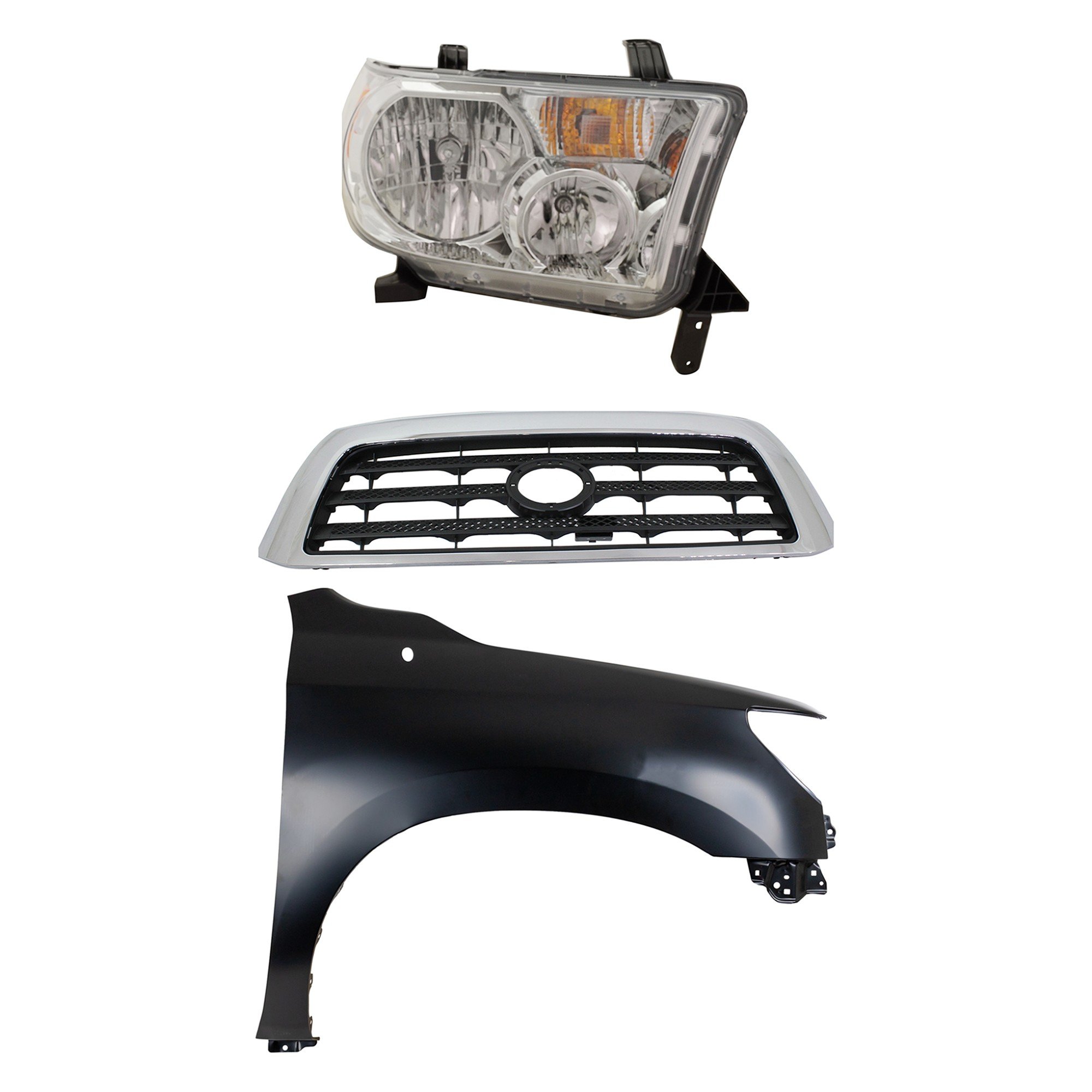 Headlight Assembly Kit for 2009 Toyota Tundra, Right (Passenger) Side, Halogen Light, 3-Piece Kit with Fender and Grille Assembly - (CAPA) Replacement