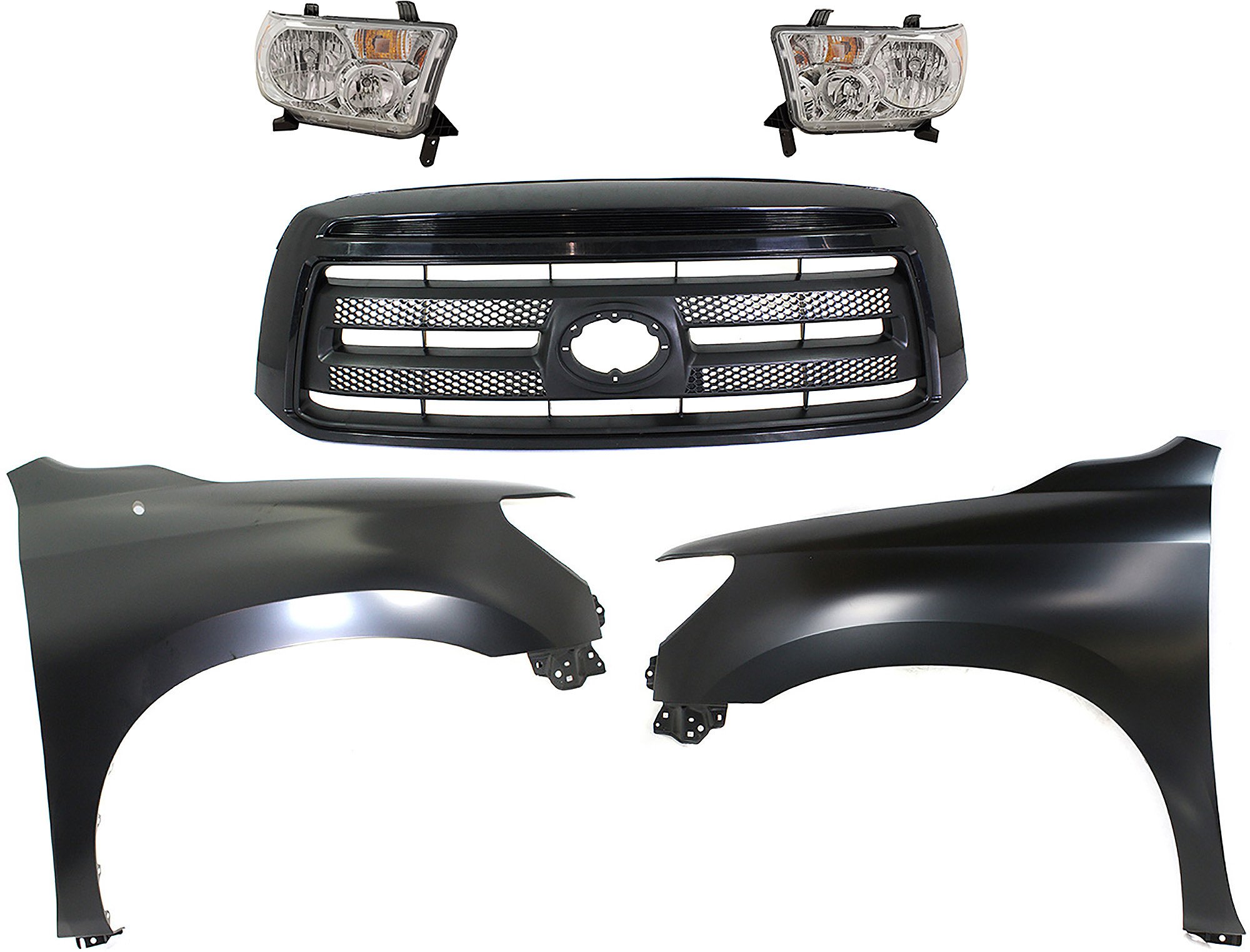Headlight Assembly Kit for 2010-2013 Toyota Tundra, Right (Passenger) and Left (Driver), Halogen, 5-Piece Kit with Fenders and Grille Assembly, (CAPA) Replacement