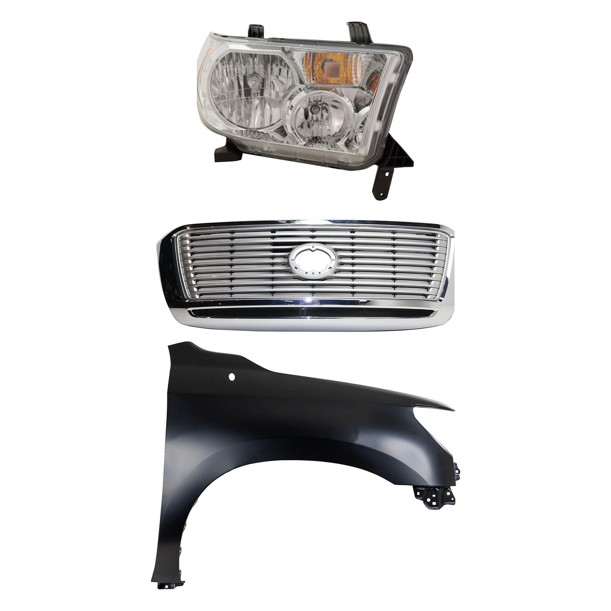 Headlight Assembly for 2012-2013 Toyota Tundra Right (Passenger) Side, Halogen, 3-Piece Kit with Fender and Grille Assembly - (CAPA) Replacement