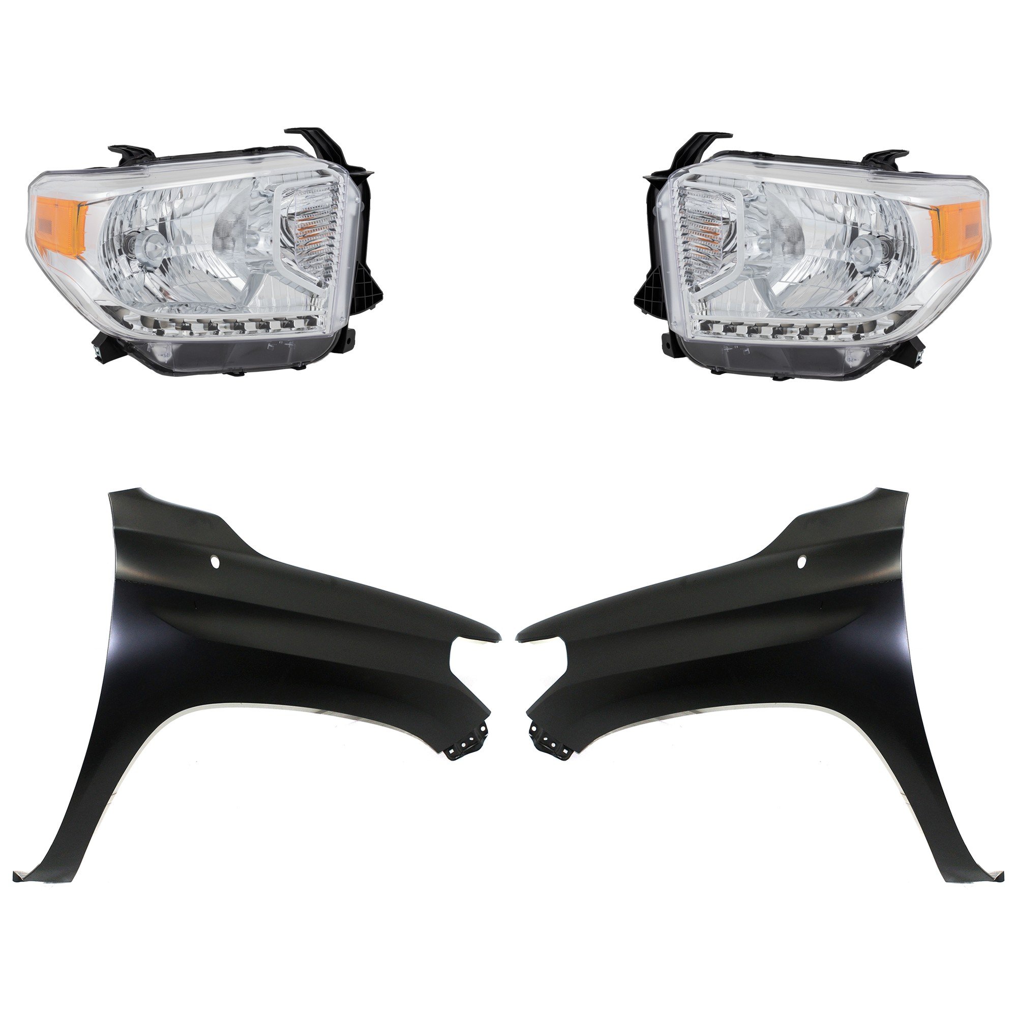 Headlight Assembly for Toyota Tundra (2014-2015), Right (Passenger) and Left (Driver), Halogen, 4-Piece Kit with Fenders, Replacement