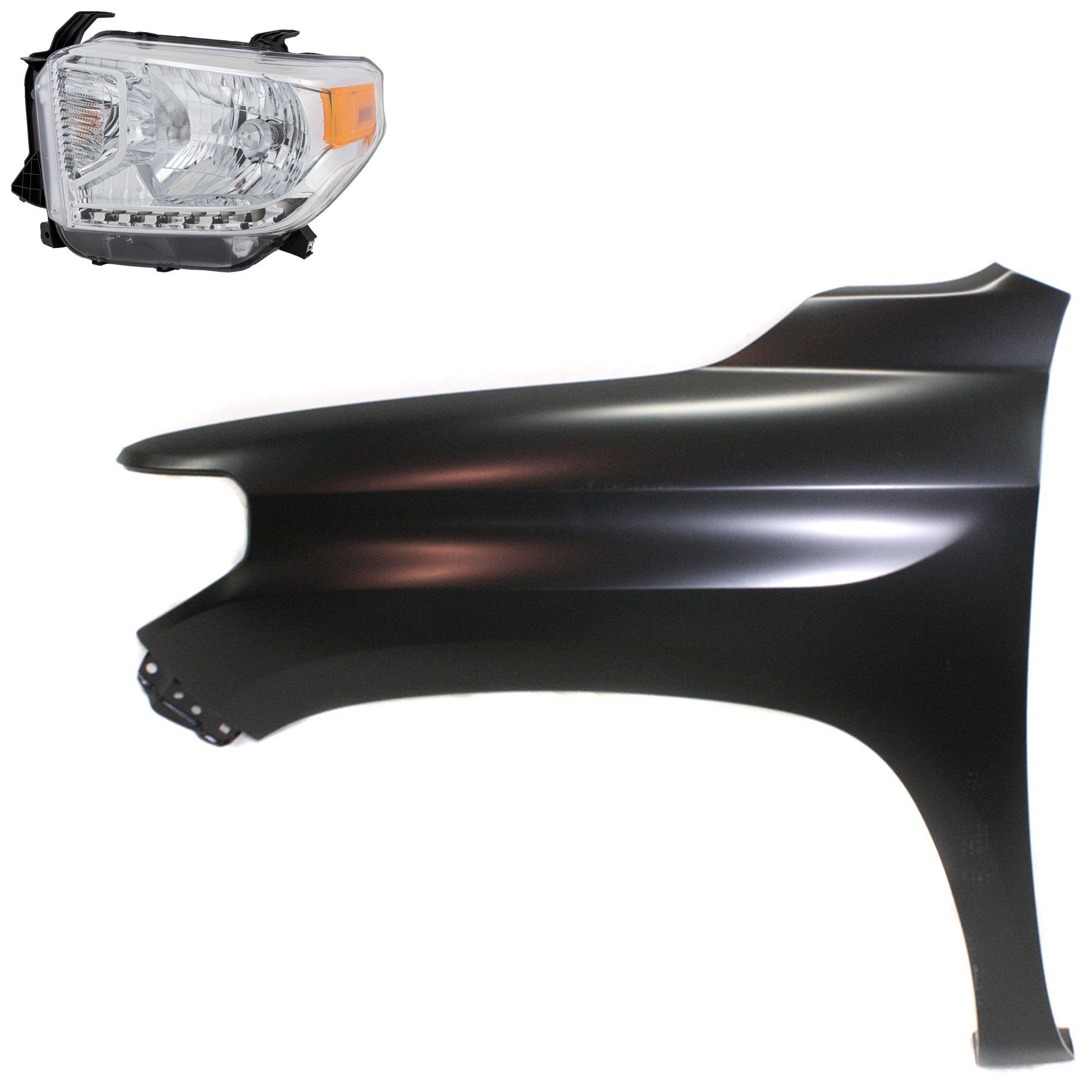 Headlight Assembly Kit for 2014-2015 Toyota Tundra, Left (Driver) Side, Halogen, 2-Piece with Fender, Replacement