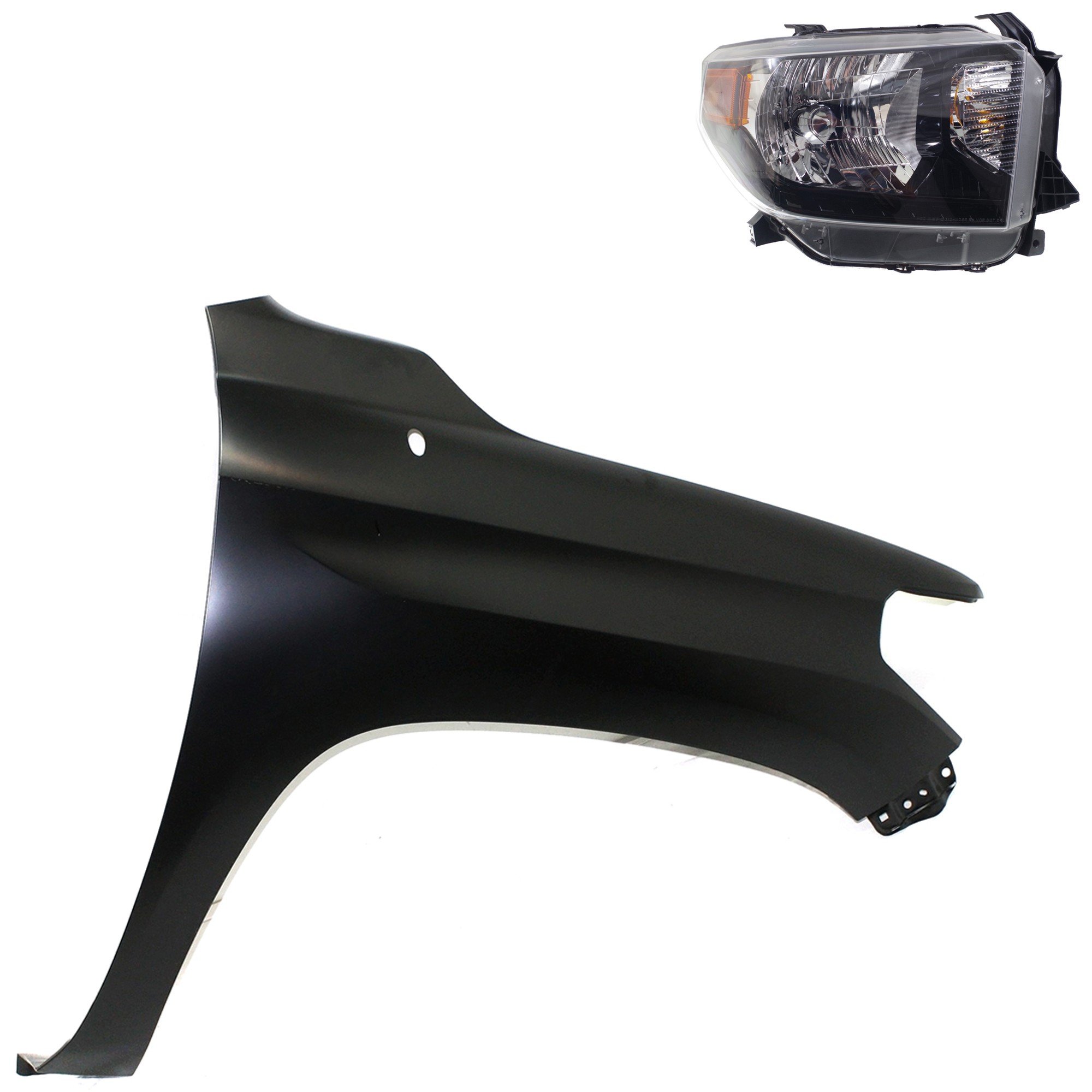 Headlight Assembly for 2016-2017 Toyota Tundra, Right (Passenger) Side, Halogen, 2-Piece Kit with Fender, Replacement