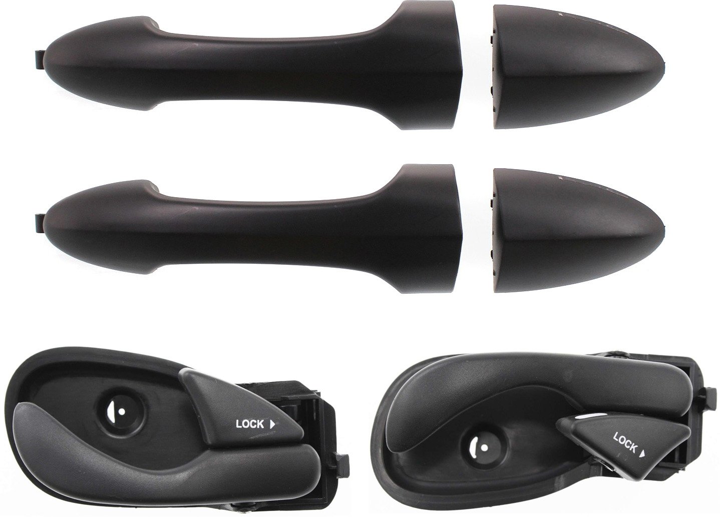 Auto Body Repair Kit for Ford Focus 2000-2007, Set of 4, Rear, Right (Passenger) and Left (Driver), Interior and Exterior Door Handle, Black Replacement