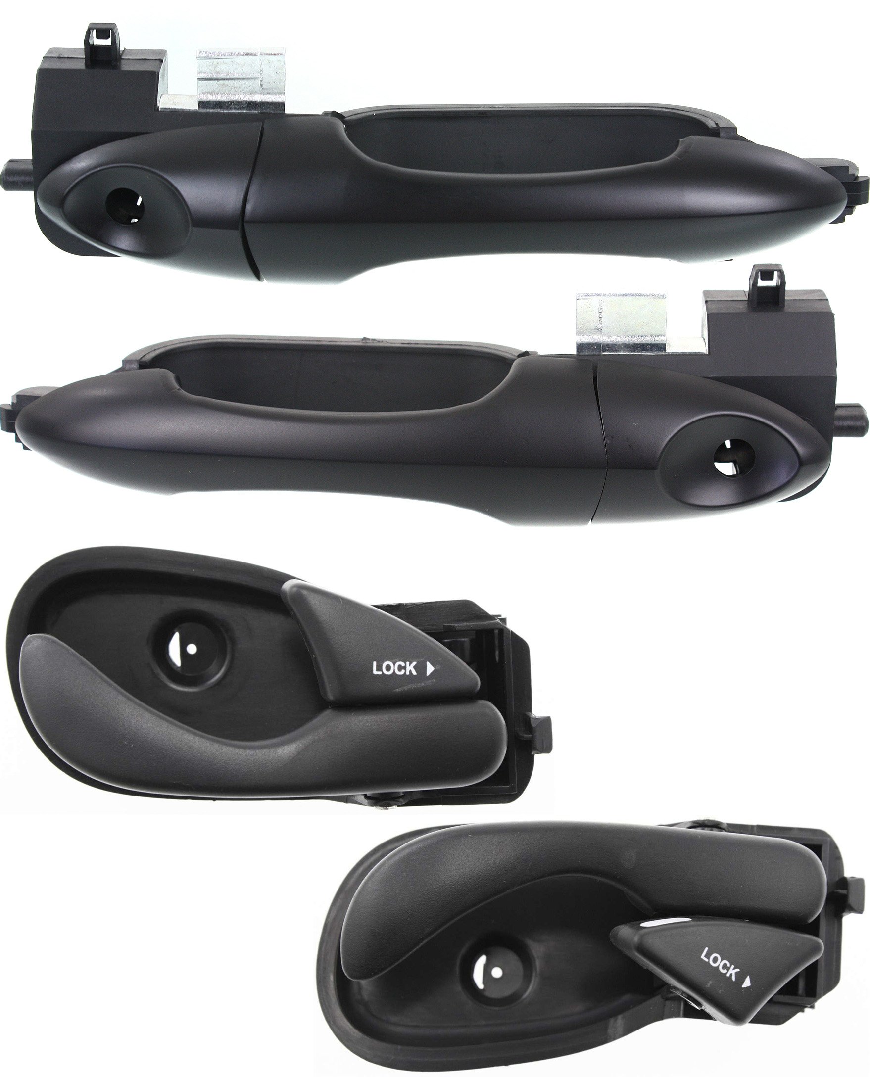 Front Exterior and Interior Door Handles Kit for Ford Focus 2000-2007, 4-Piece Set, Right (Passenger) and Left (Driver) Side Replacement