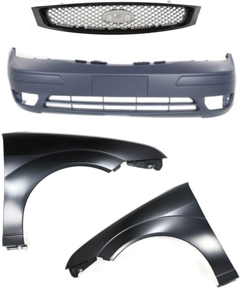 Front Bumper Cover for Ford Focus 2005-2007, 4-Piece Kit with Fenders and Grille Assembly, without Appearance Package, Replacement