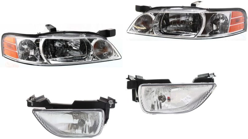 Headlight Assembly Kit for 2000-2001 Nissan Altima, Right (Passenger) and Left (Driver), Halogen, 4-Piece Kit, with Fog Lights, Replacement