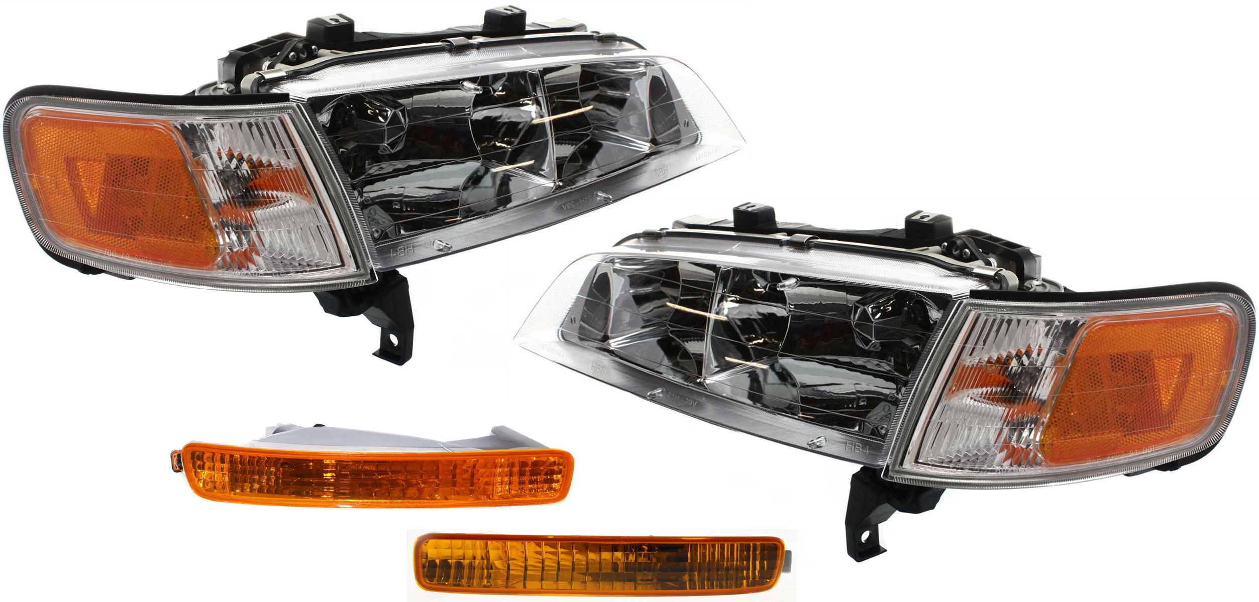 Headlight Assembly for Honda Accord 1996-1997, Right (Passenger) and Left (Driver), Halogen, with Turn Signal Lights, 4-Piece Kit, Replacement