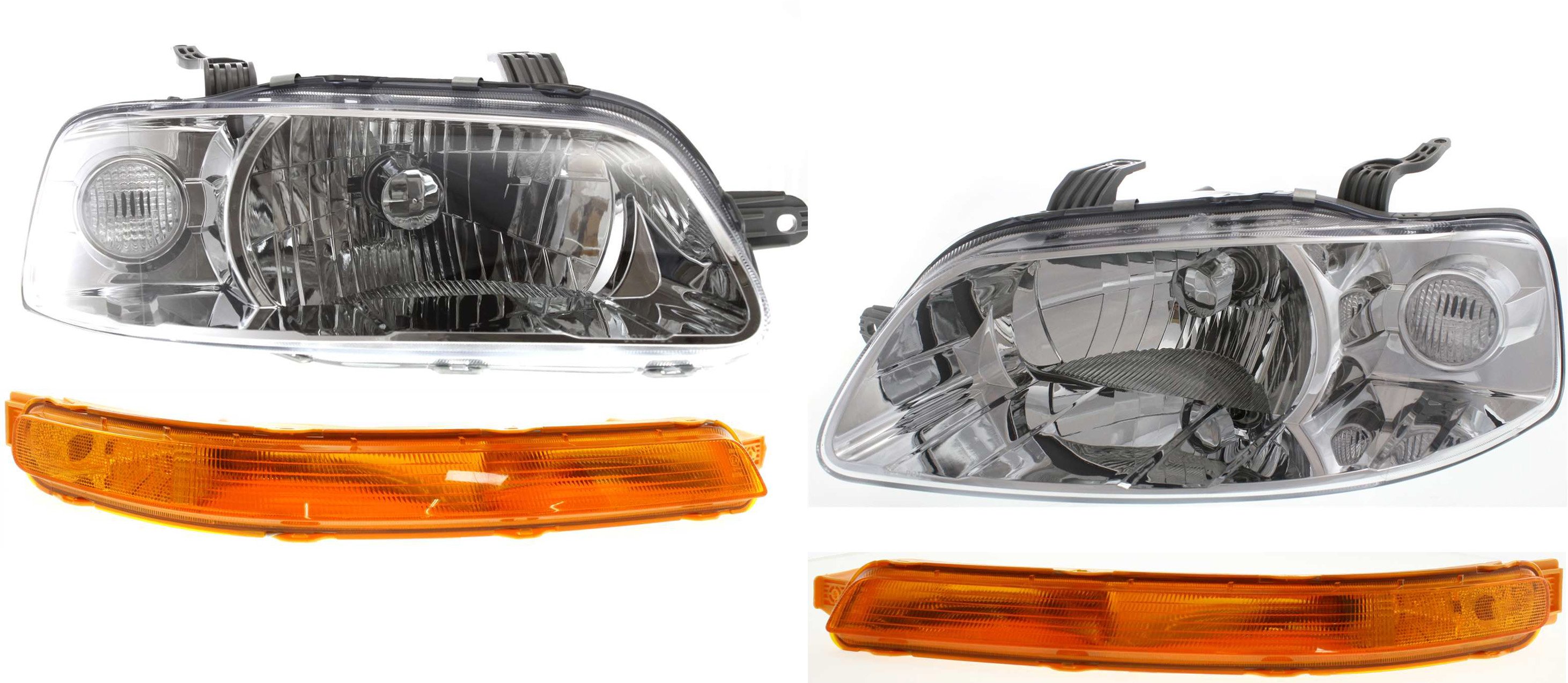 Headlight Assembly Kit for Chevrolet Aveo 2004-2007 / Aveo5 2006-2008, Right (Passenger) and Left (Driver) Halogen, 4-Piece Kit with Turn Signal Lights, Replacement
