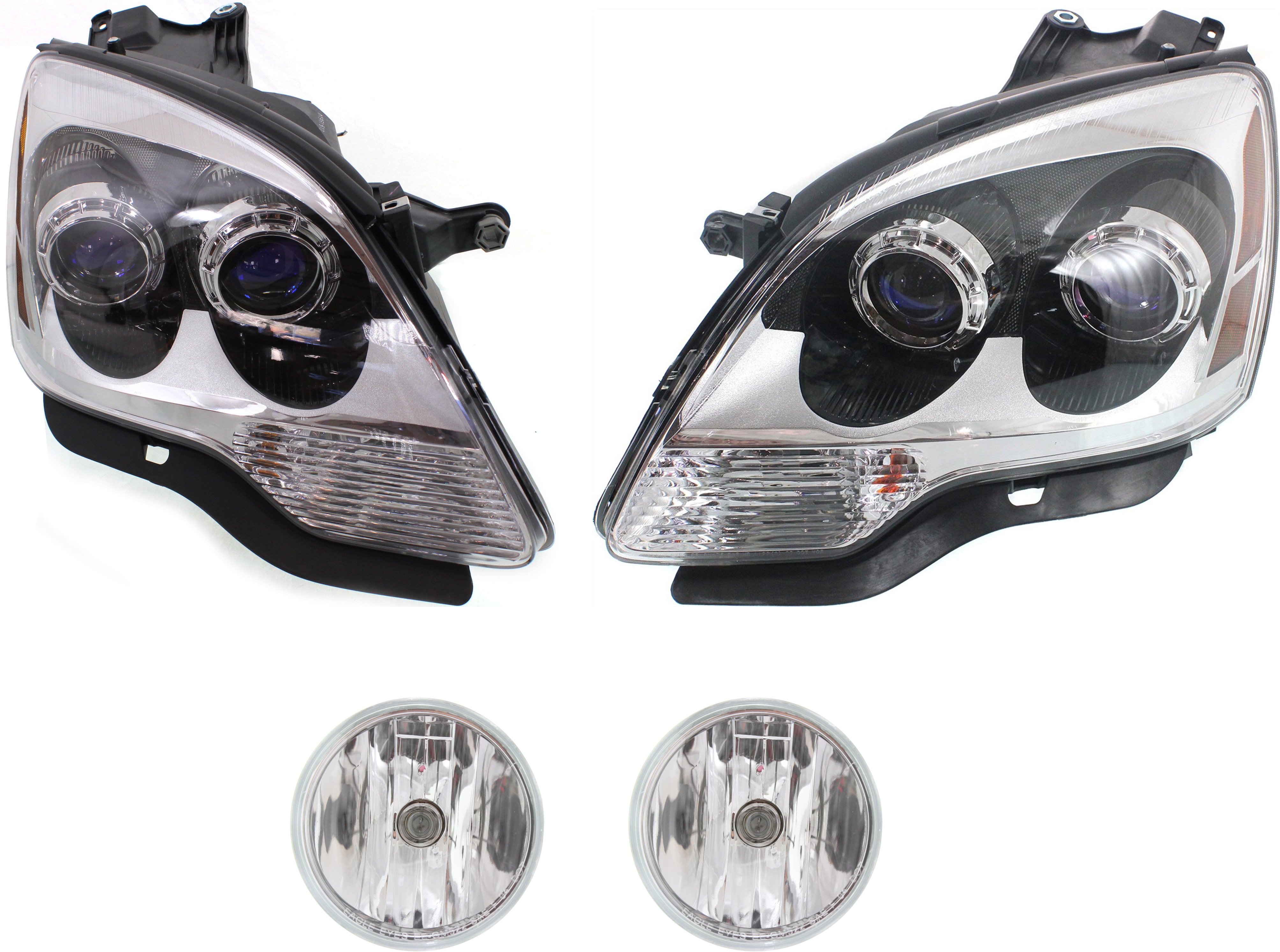 Headlight Assembly Kit for 2007-2008 GMC Acadia, 4-Piece Right (Passenger) and Left (Driver) with Fog Lights, Replacement