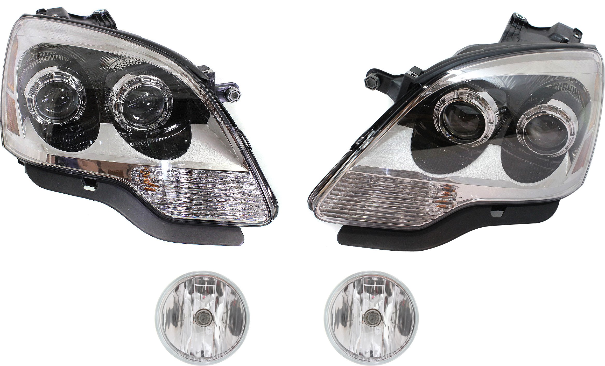 Headlight Assembly Kit for GMC Acadia 2008-2012, Right (Passenger) and Left (Driver), Halogen, 4-Piece with Fog Lights, Replacement