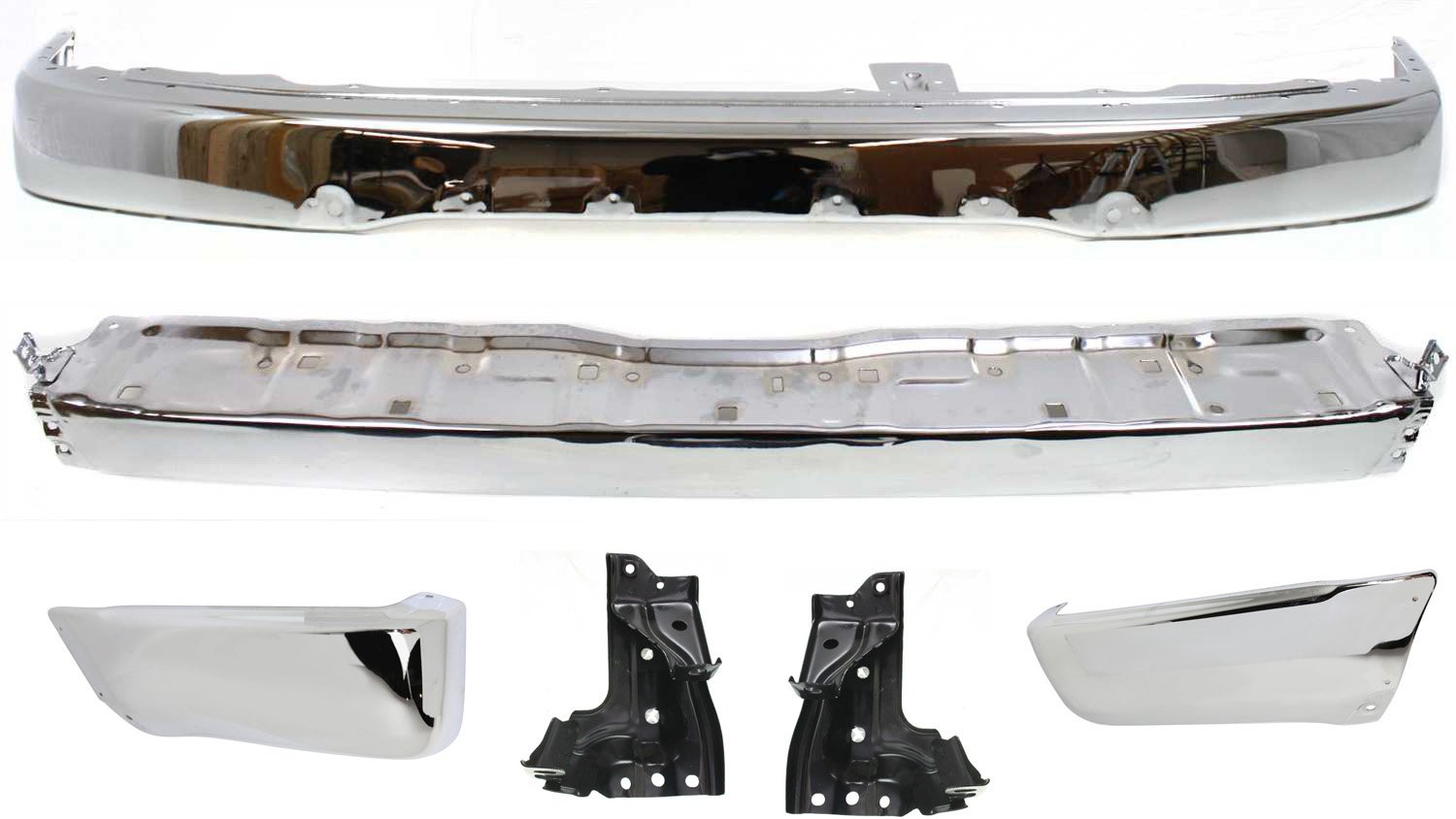 Step Bumper Kit for Toyota 4Runner 1999-2002, Set of 6 Chrome Steel Parts, Includes Bumper, Bumper Bracket, and Bumper End, Replacement