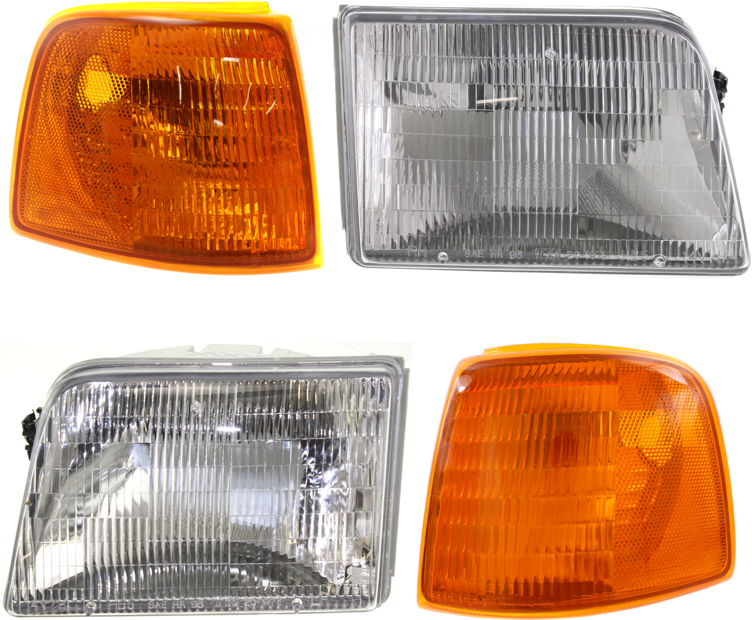 Headlight Assembly Kit for Ford Ranger 1993-1997, Right (Passenger) and Left (Driver), Halogen, 4-Piece Kit with Corner Lights, Replacement