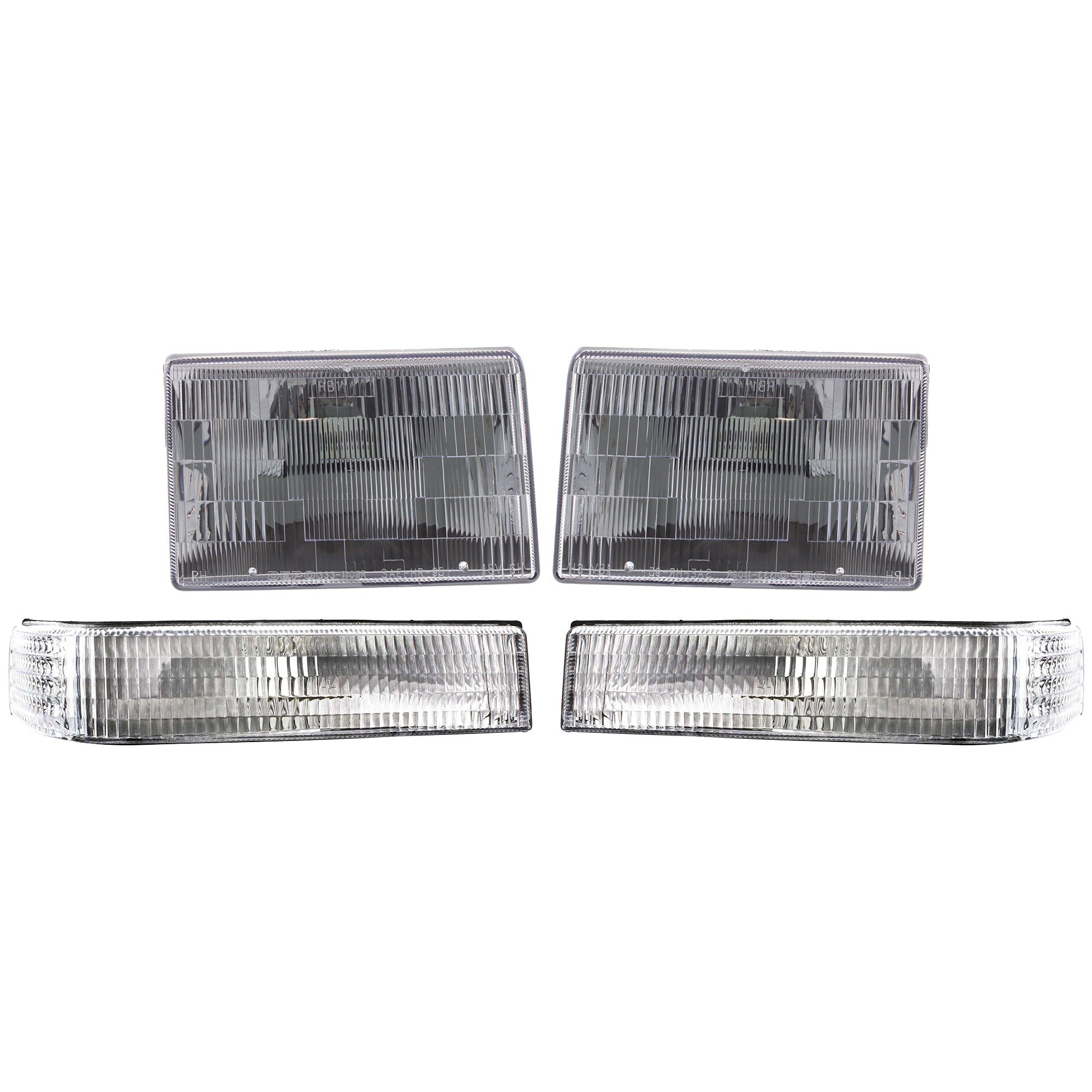 Headlight Assembly Kit for 1997-1998 Jeep Grand Cherokee, Right (Passenger) and Left (Driver), Halogen, 4-Piece Kit with Turn Signal Lights, Replacement