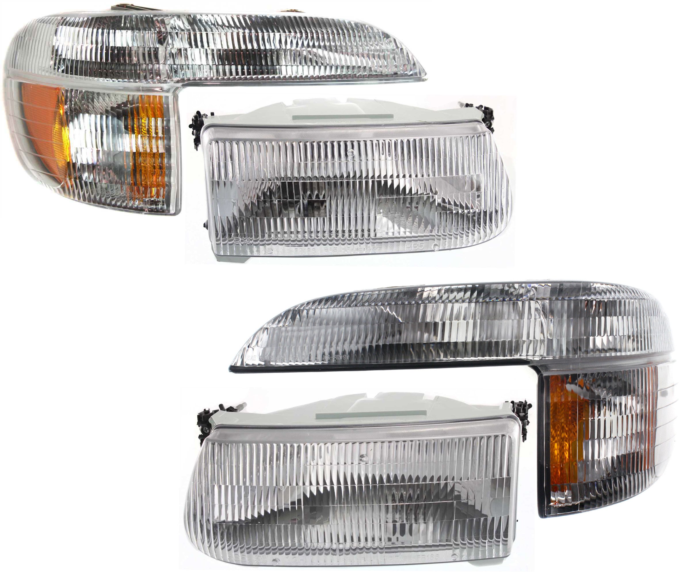 Headlight Assembly Kit for 1995-2001 Ford Explorer / 1997 Mountaineer, Right (Passenger) and Left (Driver) Halogen Lights, 4-Piece Set with Corner Lights, Replacement