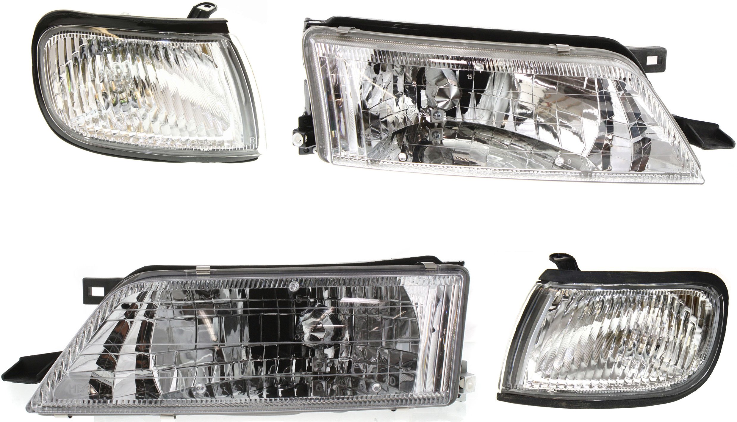 Headlight Assembly Kit for 1997-1999 Nissan Maxima, Right (Passenger) and Left (Driver), Halogen, 4-Piece with Corner Lights, Replacement