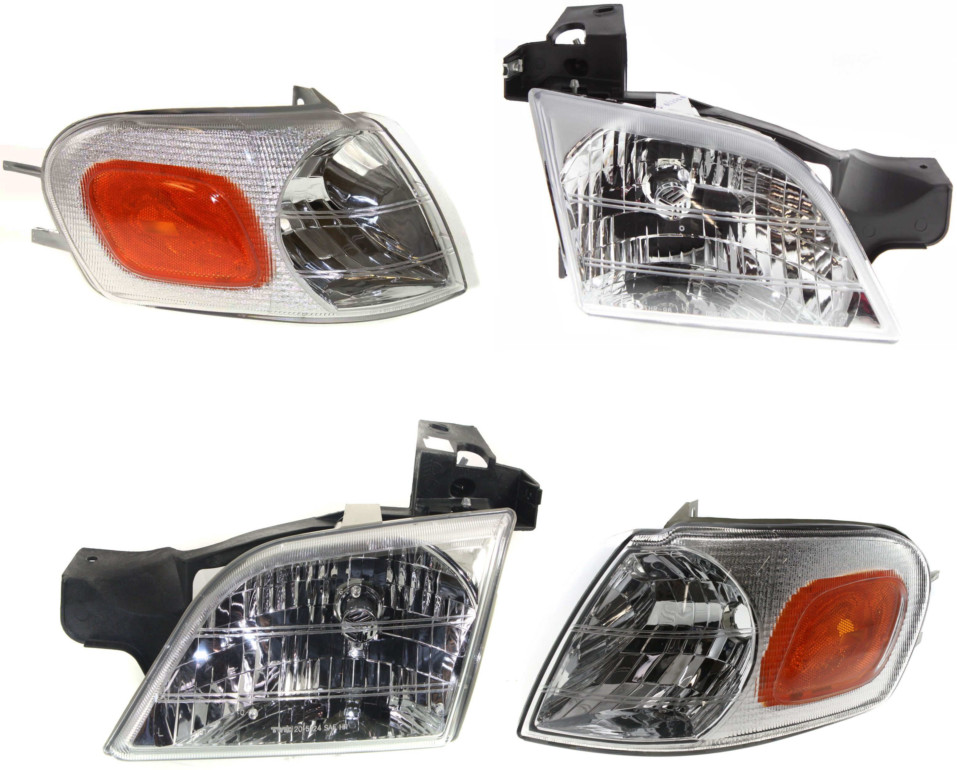 Headlight Assembly Kit for Chevrolet Venture 1997-2005 / Montana 1999-2005, Right (Passenger) and Left (Driver), Halogen, 4-Piece with Corner Lights, Replacement