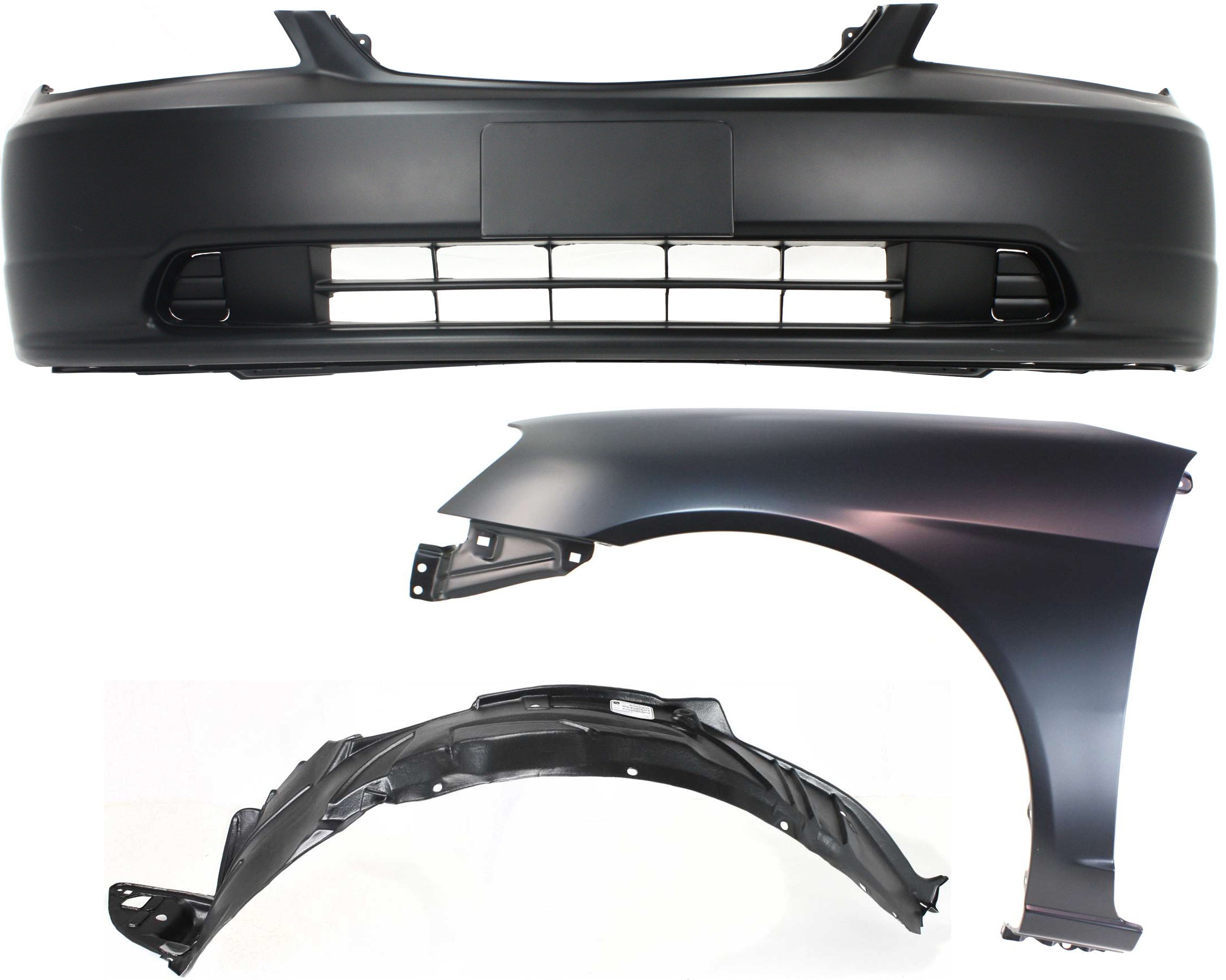 Front Bumper Cover Kit for Honda Civic 2001-2003, 3-Piece Set Includes Fender and Fender Liner, Replacement