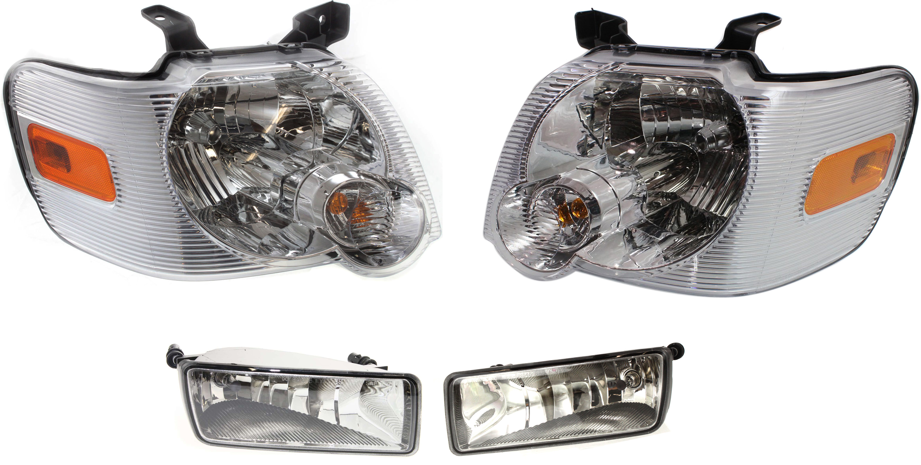 Headlight Assembly Kit for Ford Explorer 2006-2010 / Explorer Sport Trac 2007-2010, Right (Passenger) and Left (Driver), Halogen, 4-Piece Kit, with Fog Lights, Replacement