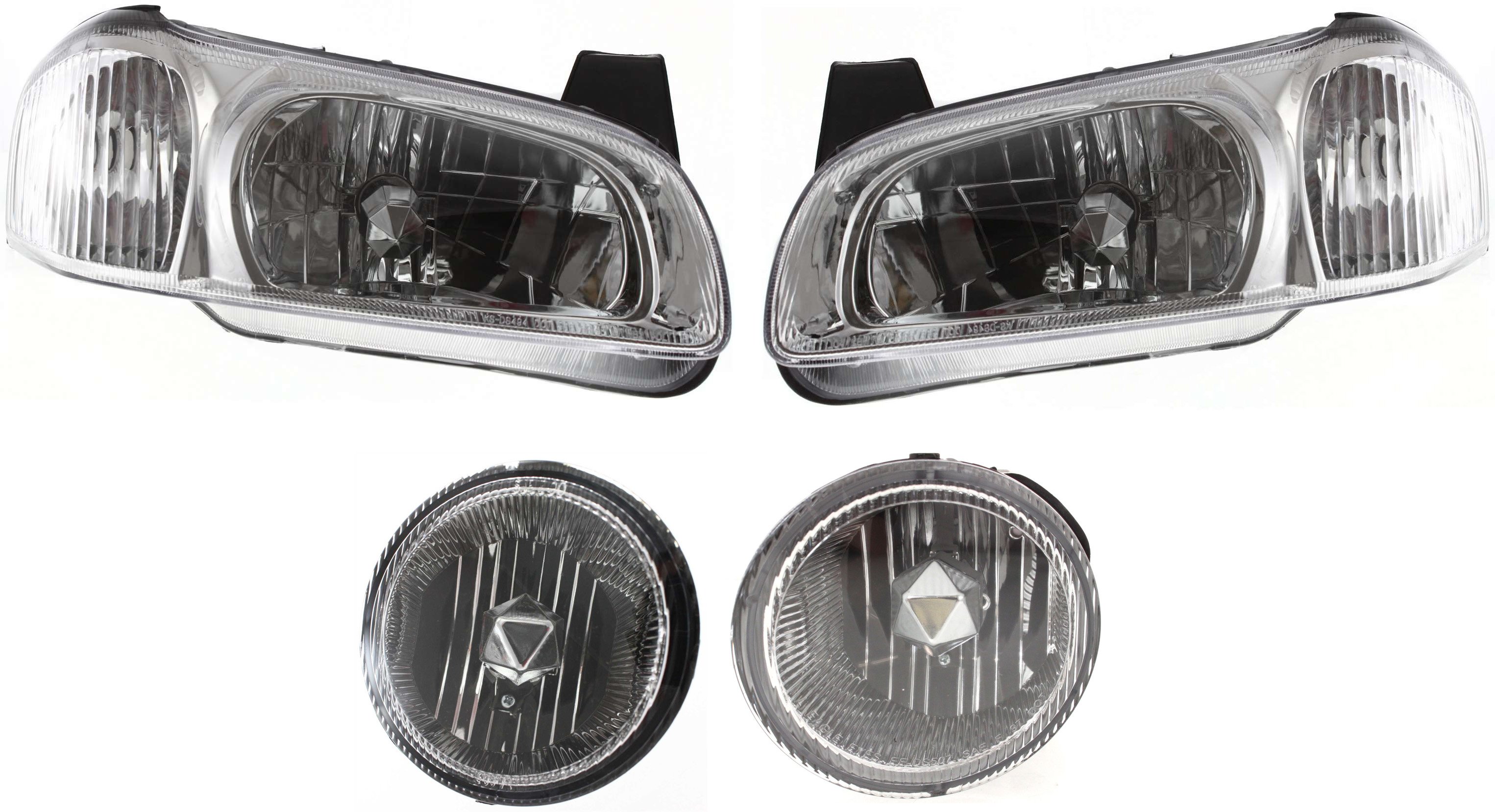 Headlight Assembly Kit for 2000-2001 Nissan Maxima, Right (Passenger) and Left (Driver), Halogen, 4-Piece with Fog Lights, Replacement