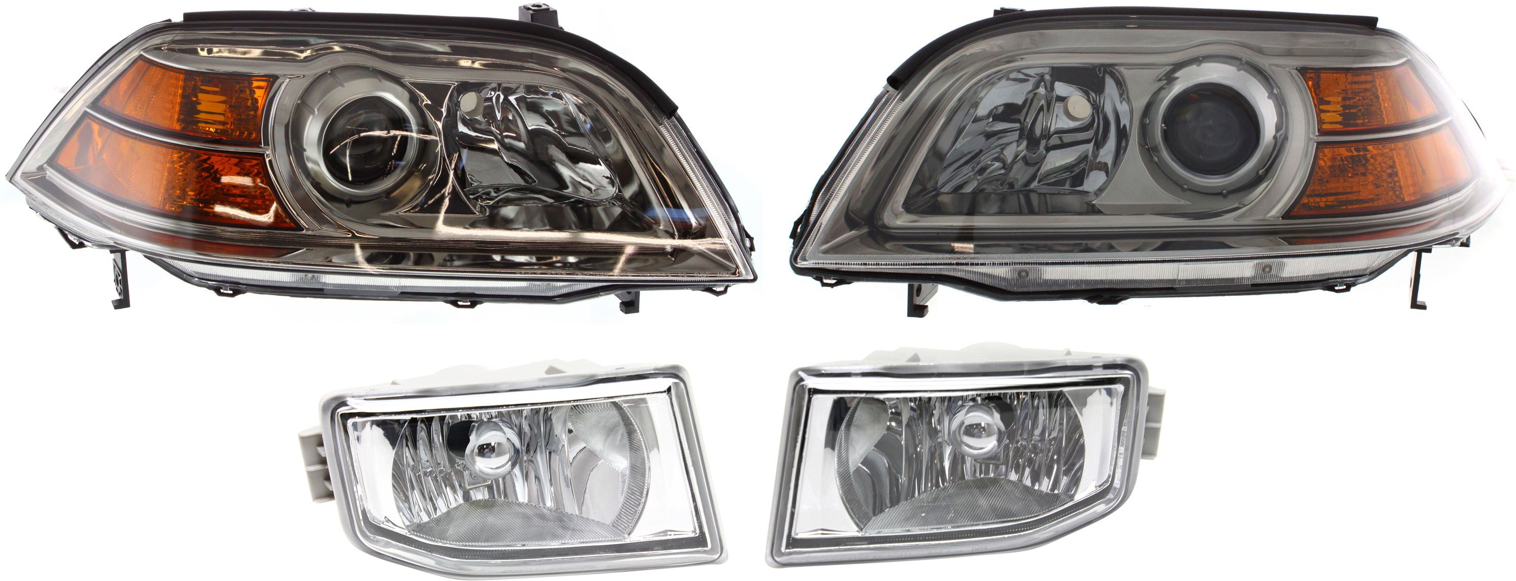 Headlight Kit for Acura MDX 2004-2006, Right (Passenger) and Left (Driver), Lens and Housing, Halogen, 4-Piece kit, with Fog Lights, Replacement