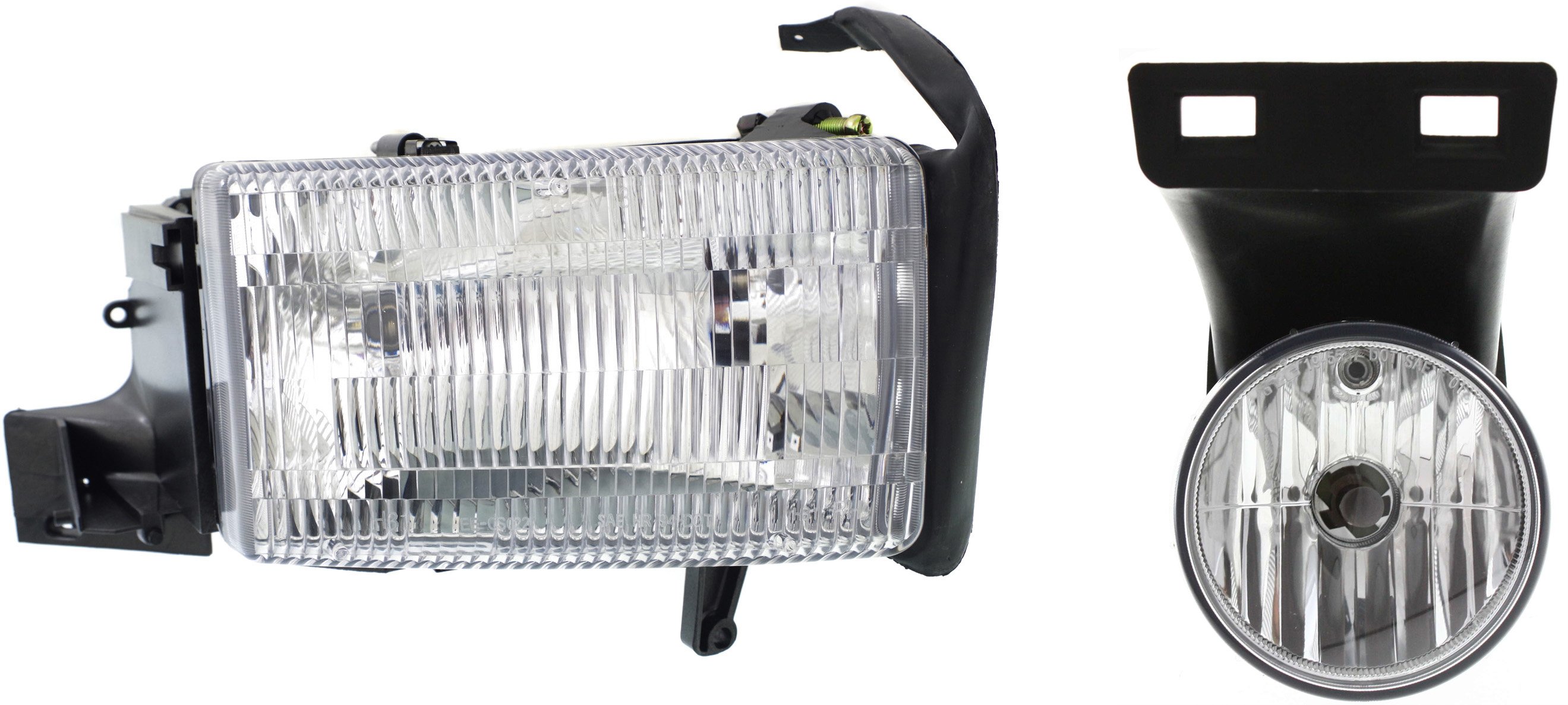 Headlight Assembly for Dodge Full Size Pickup 1999-2002, Right (Passenger) Side, 2-Piece Kit, Halogen, with Fog Light, Replacement
