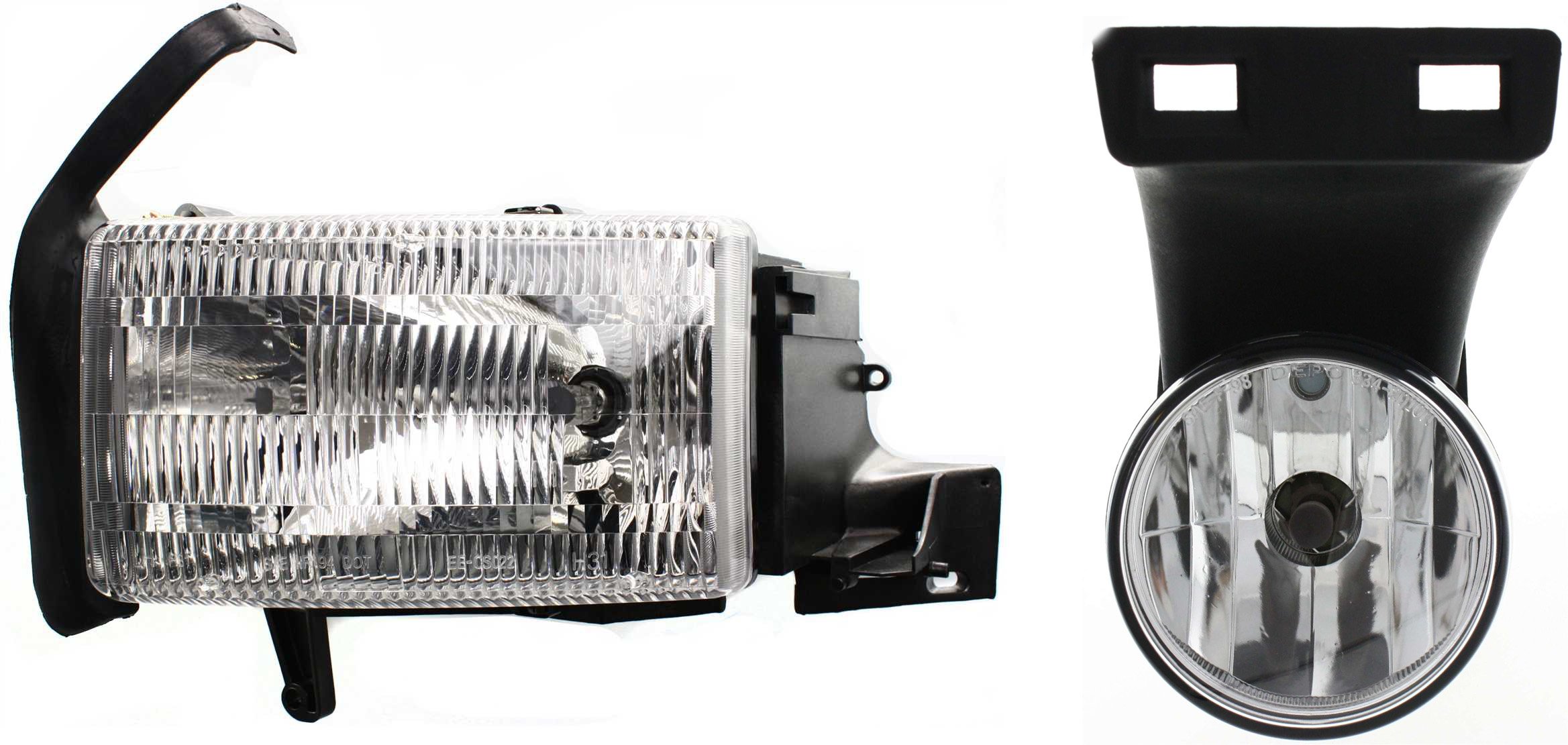 Headlight Assembly Kit for Dodge Full Size Pickup 1999-2002, Left (Driver), Halogen, 2-Piece set, Including Fog Light, Replacement