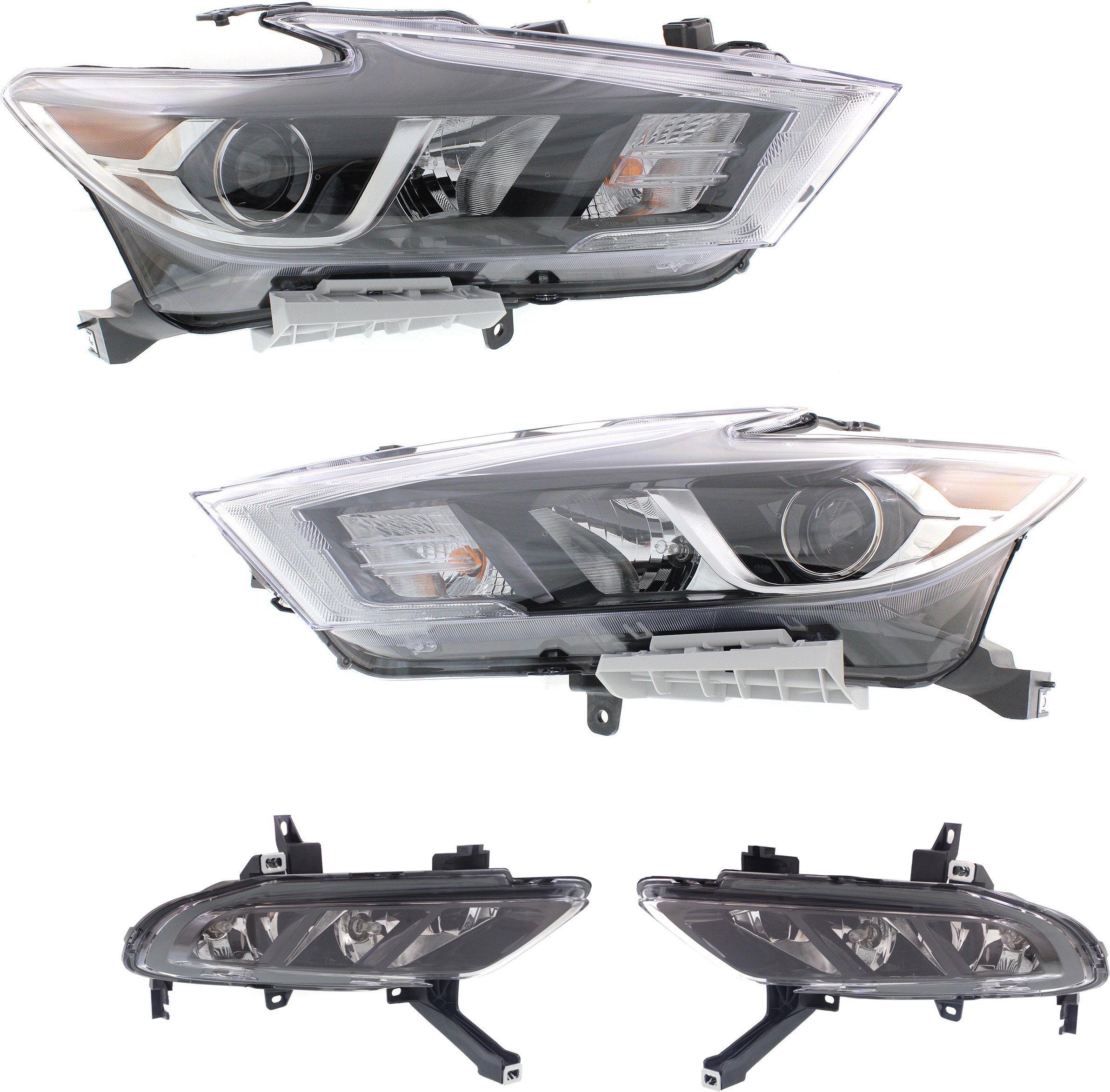 Headlight Assembly Kit for 2016-2018 Nissan Maxima, Right (Passenger) and Left (Driver), Halogen, 4-Piece Kit, with Fog Lights, Replacement