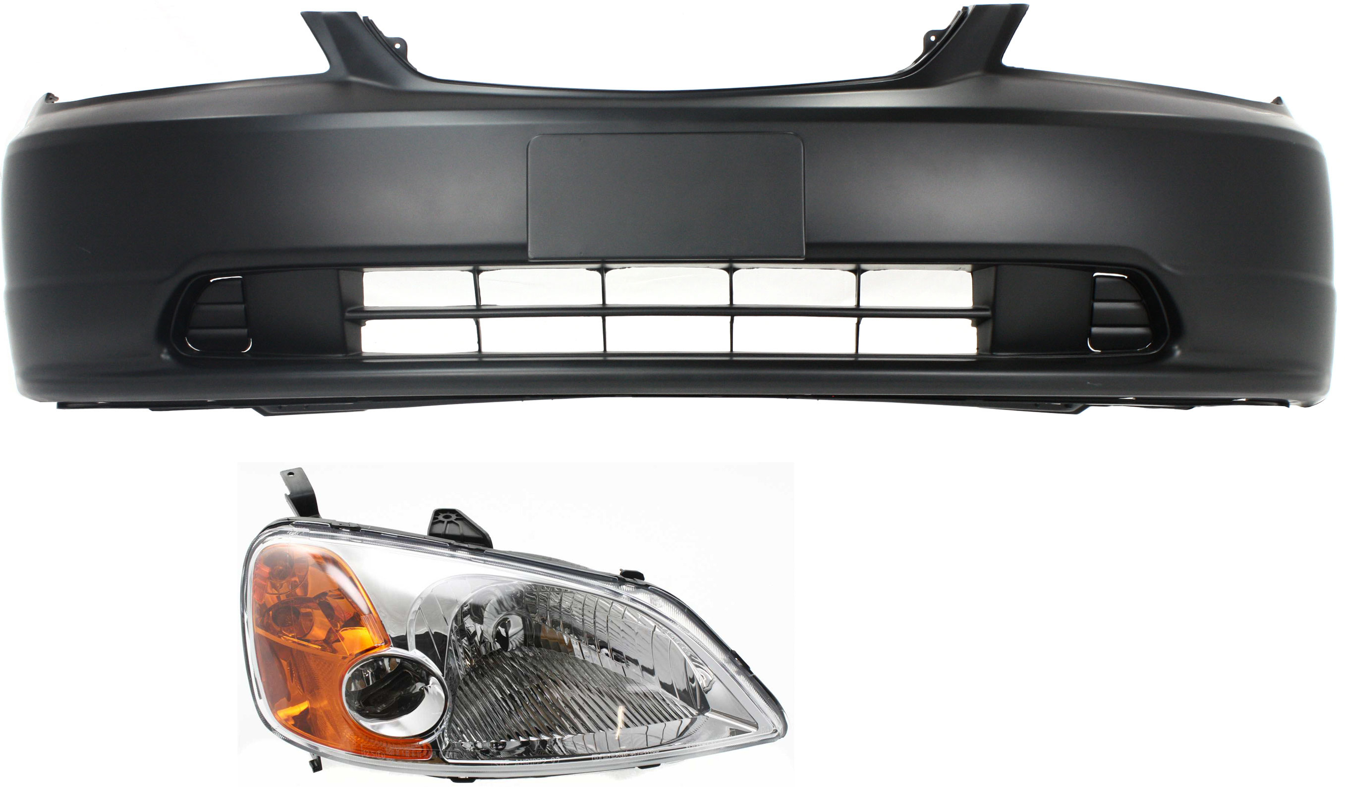 Headlight Assembly Kit for 2001-2003 Honda Civic, Right (Passenger) Side, 2-Piece Set with Halogen Bulb and Bumper Cover, Replacement