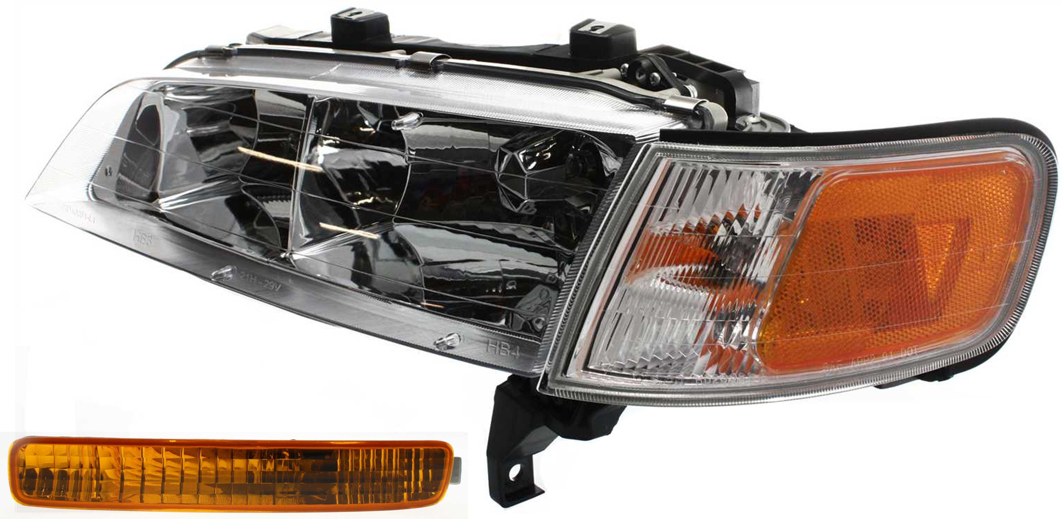 Headlight Assembly Kit for 1996-1997 Honda Accord, Left (Driver) Side, Halogen, 2-Piece with Turn Signal Light, Replacement