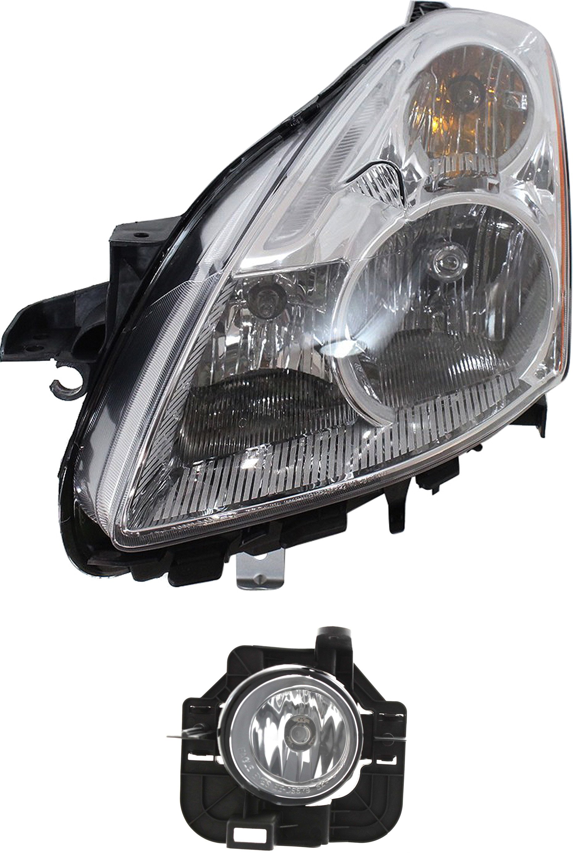 Headlight Assembly for Nissan Altima 2010-2012, Left (Driver), Halogen, 2-Piece Kit, with Fog Light, Replacement