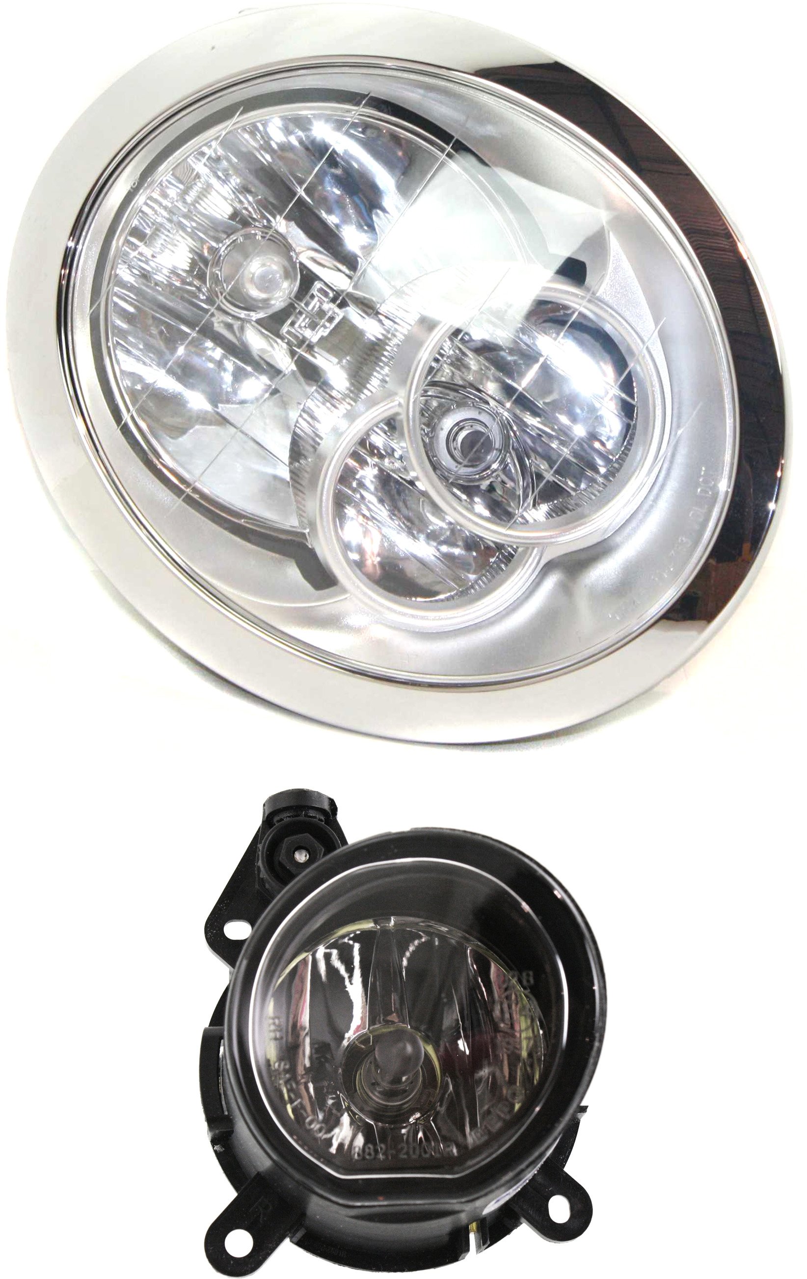 Headlight Assembly Kit for BMW Mini Cooper 2005-2008, Right (Passenger), Halogen, 2-Piece with Fog Light Replacement
