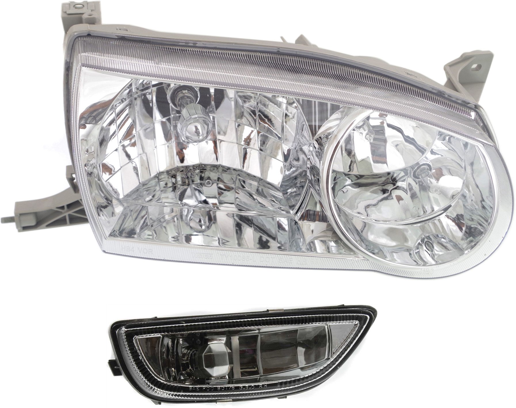 Headlight Assembly with Fog Light for Toyota Corolla 2001-2002, Right (Passenger), Halogen, 2-Piece kit, Replacement