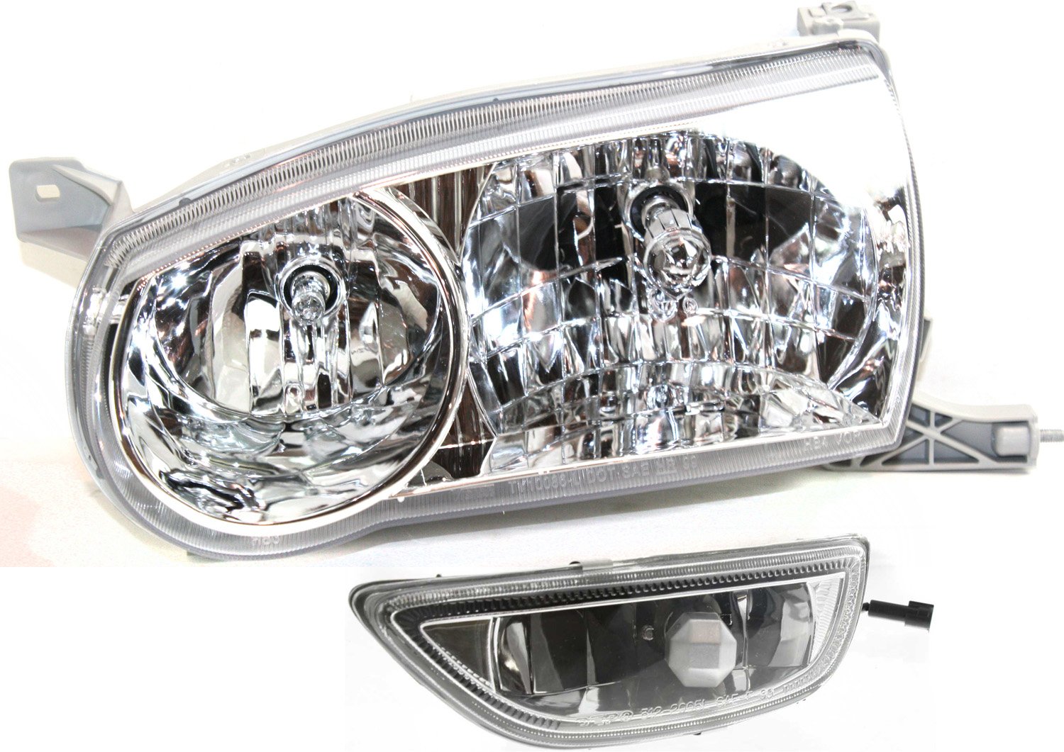 Headlight Assembly for 2001-2002 Toyota Corolla, Left (Driver) Side, Halogen, 2-Piece Kit with Fog Light, Replacement