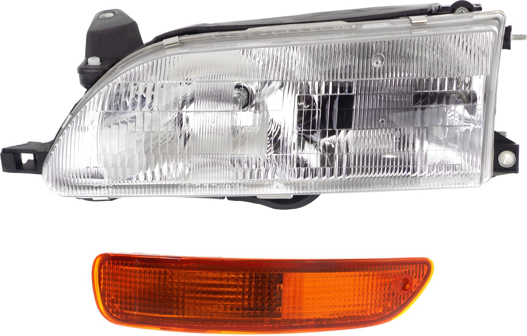Headlight Assembly Kit for 1993-1997 Toyota Corolla, Left (Driver) Side, 2-Piece, Halogen with Turn Signal Light, Replacement