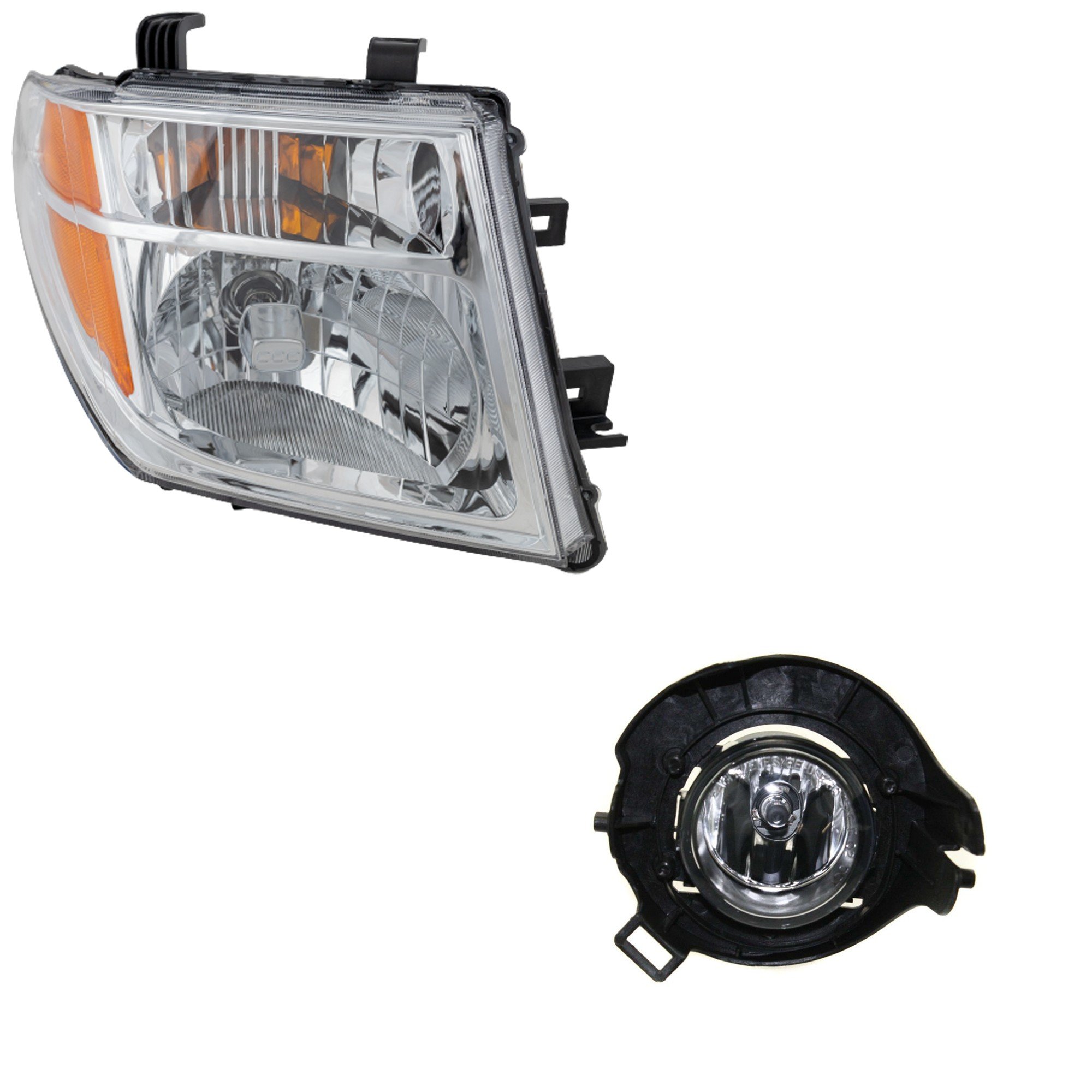 Headlight Assembly for Nissan Frontier (2005-2008) and Pathfinder (2005-2007), Right (Passenger) Side, Halogen, 2-Piece Kit with Fog Light, Replacement