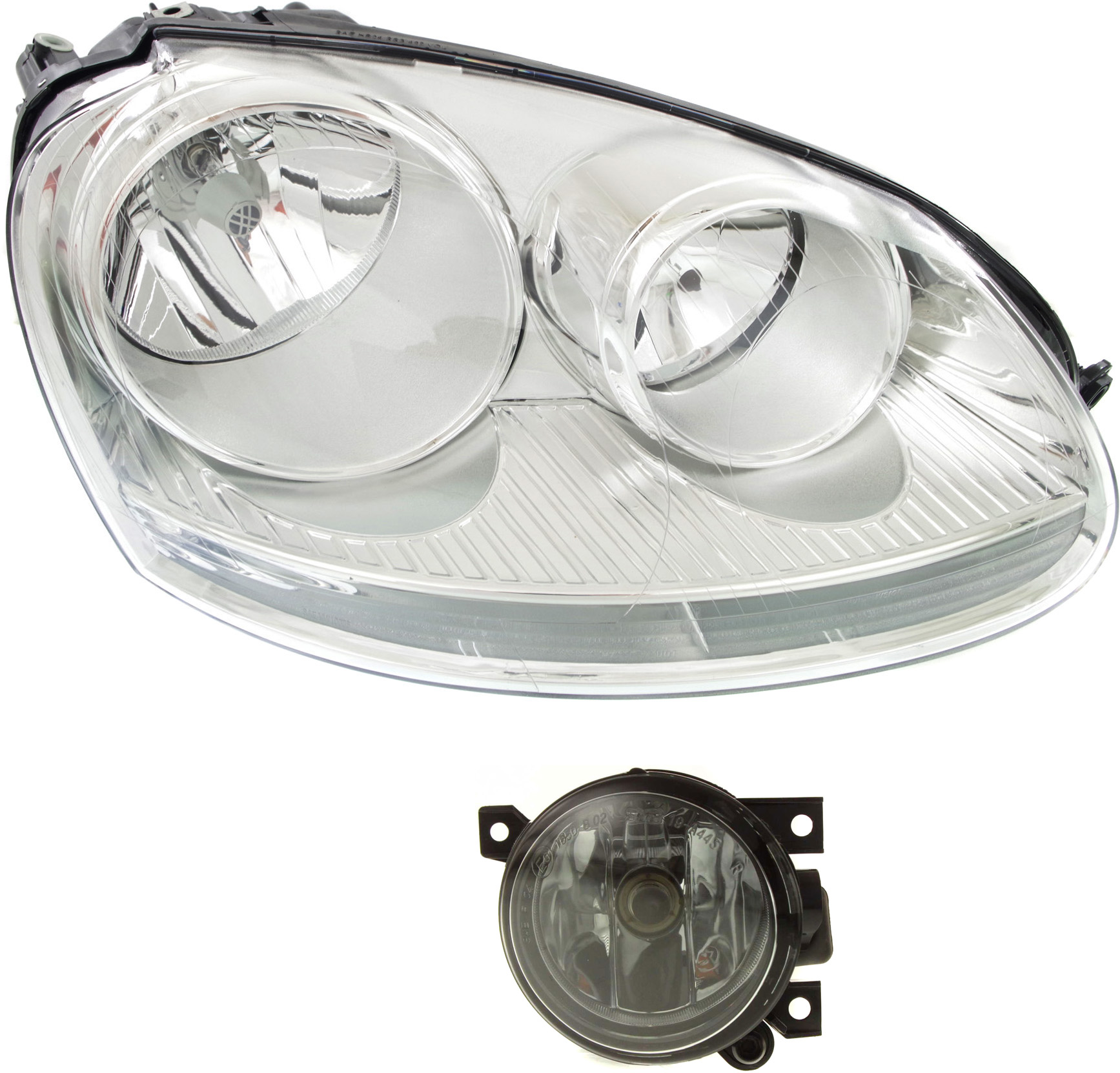 Headlight Assembly Kit for 2006-2009 Volkswagen GTI / 2006-2010 Jetta, Right (Passenger), Halogen, 2-Piece with Fog Light, Replacement