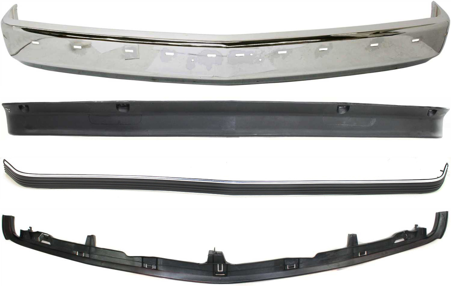 Front Bumper Kit for Chevrolet C/K Full Size Pickup 1994-2000, 4-Piece Chrome Kit with Bumper Filler, Bumper Trim, Valance, Replacement