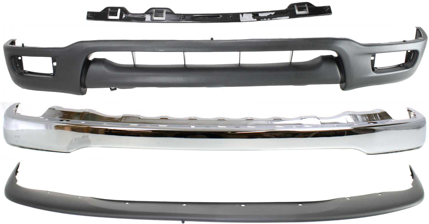 Front Bumper Kit for 2001-2004 Toyota Tacoma, 4-Piece Chrome with Bumper Fillers, Valance and Bumper Retainer, Replacement