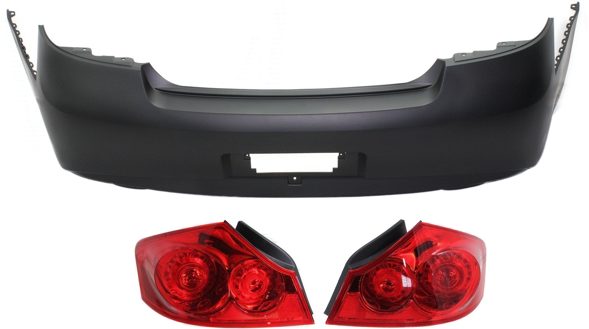 Rear Bumper Cover for INFINITI G37 2010-2013/Q40 2015-2015, 3-Piece kit with Tail Lights, Without Premium Package, Fits G25 Base/Journey Model Sedan, Replacement