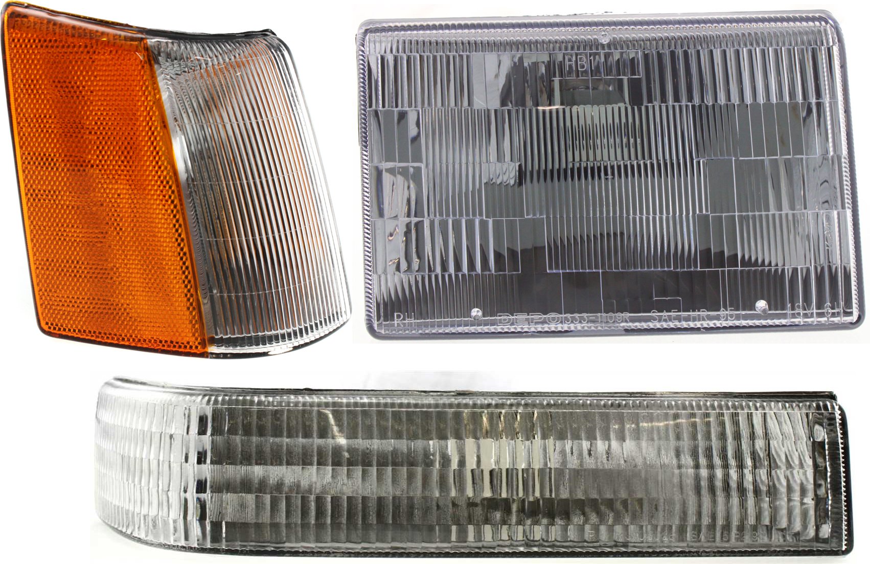 Headlight Assembly Kit for Jeep Grand Cherokee 1993-1996, Right (Passenger) Side, Halogen, 3-Piece Set with Corner and Turn Signal Light, Replacement