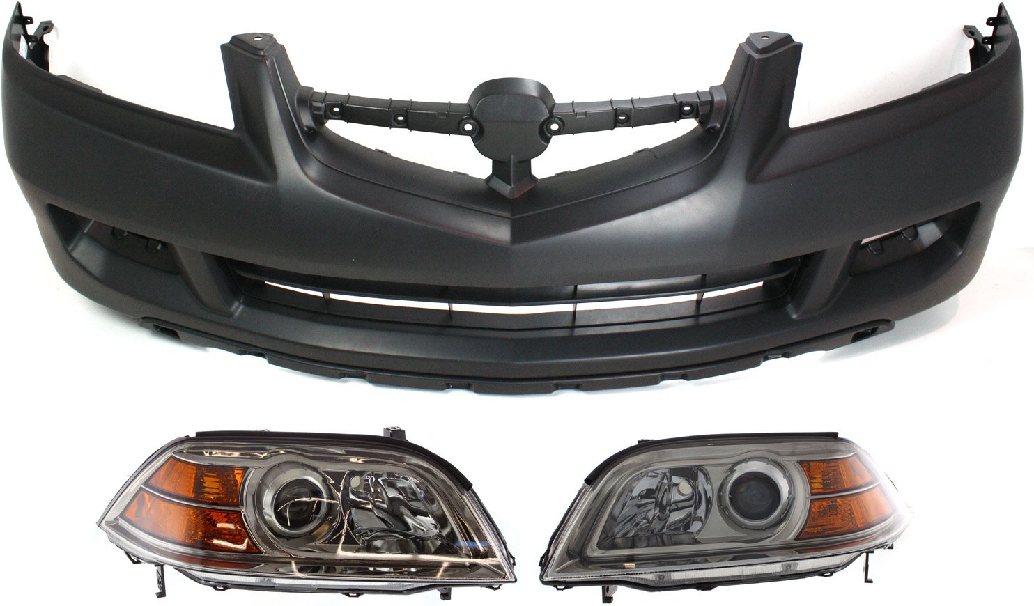Headlight Kit for Acura MDX 2004-2006, Right (Passenger) and Left (Driver) Lens and Housing, Halogen, 3-Piece with Bumper Cover Replacement