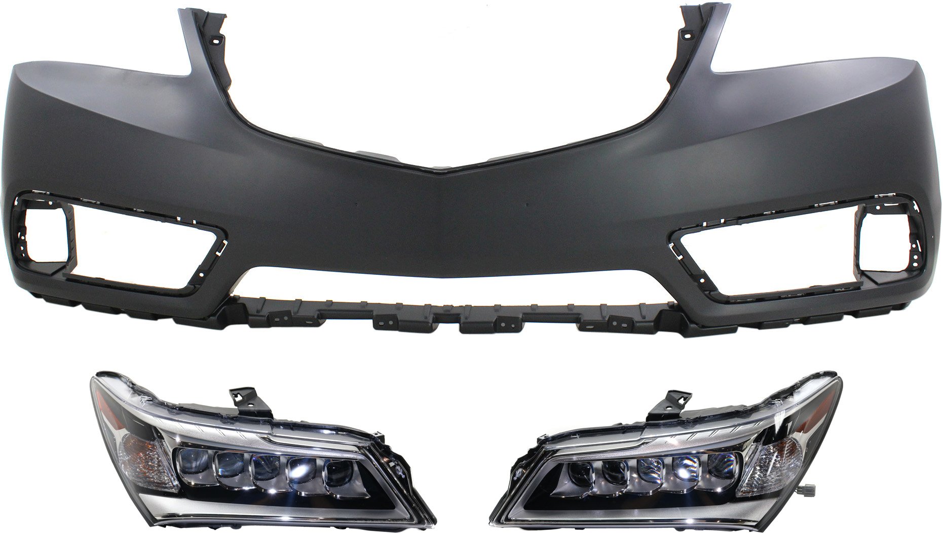 Headlight Kit for Acura MDX 2014-2016, Right (Passenger) and Left (Driver), Includes Bulbs, 3-Piece with Bumper Cover, Replacement