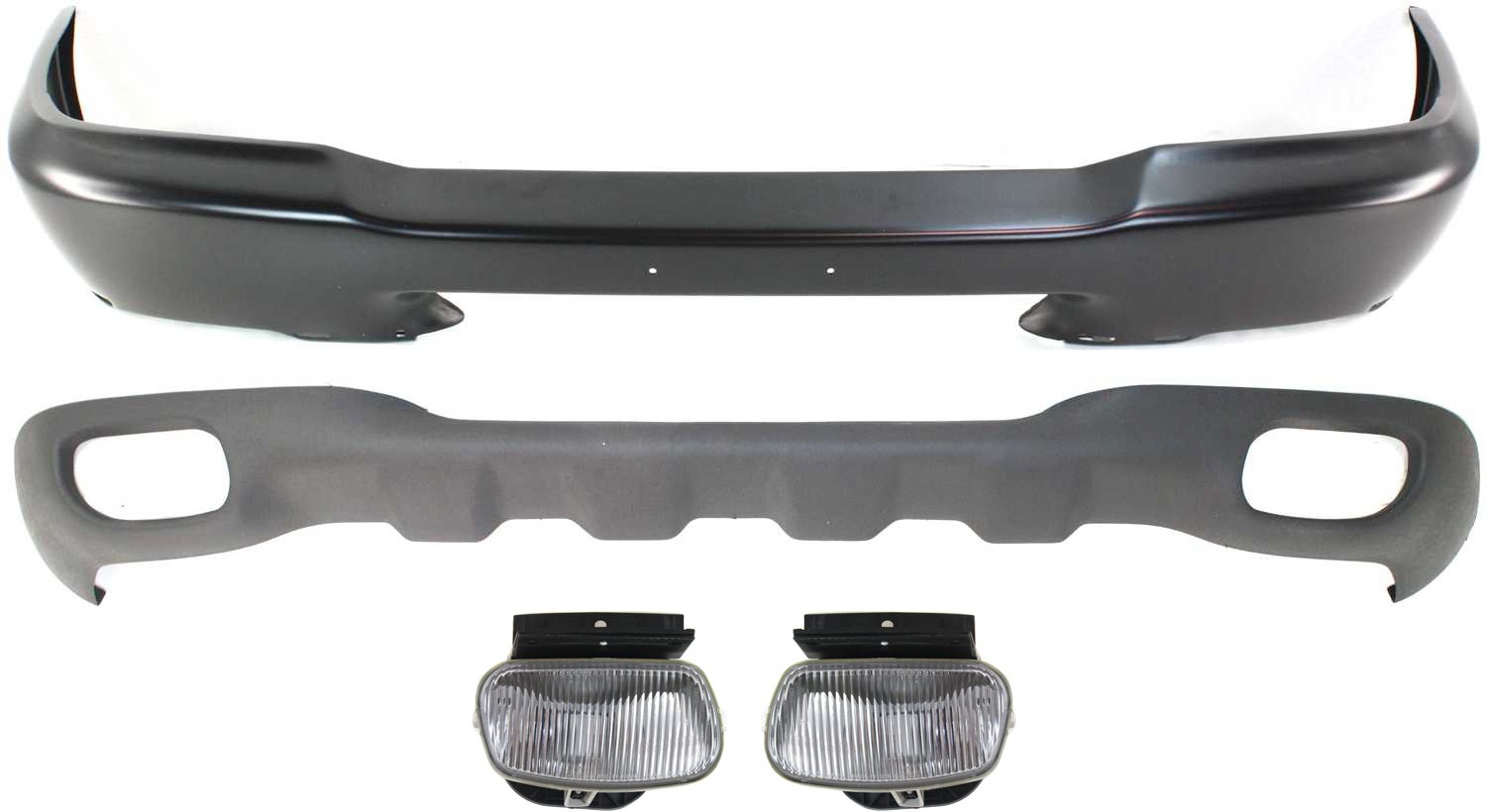 Front Bumper for 1998-2000 Ford Ranger, Paint-to-Match, 4-Piece Kit with Fog Lights and Valance, Replacement