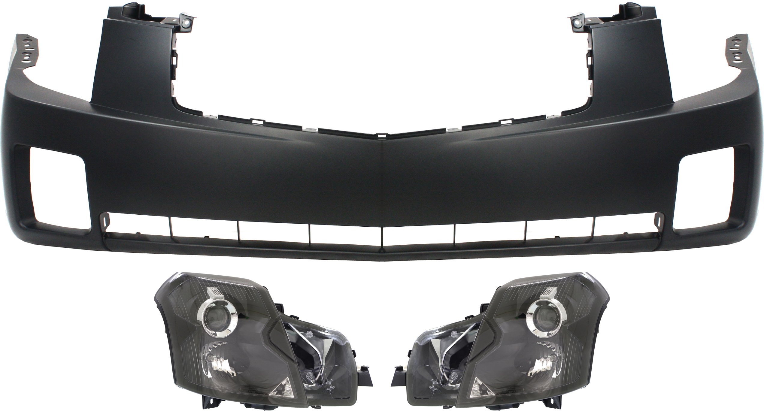 Headlight Assembly for 2003-2007 Cadillac CTS, Right (Passenger) and Left (Driver), 3-Piece kit, Halogen, with Bumper Cover Replacement